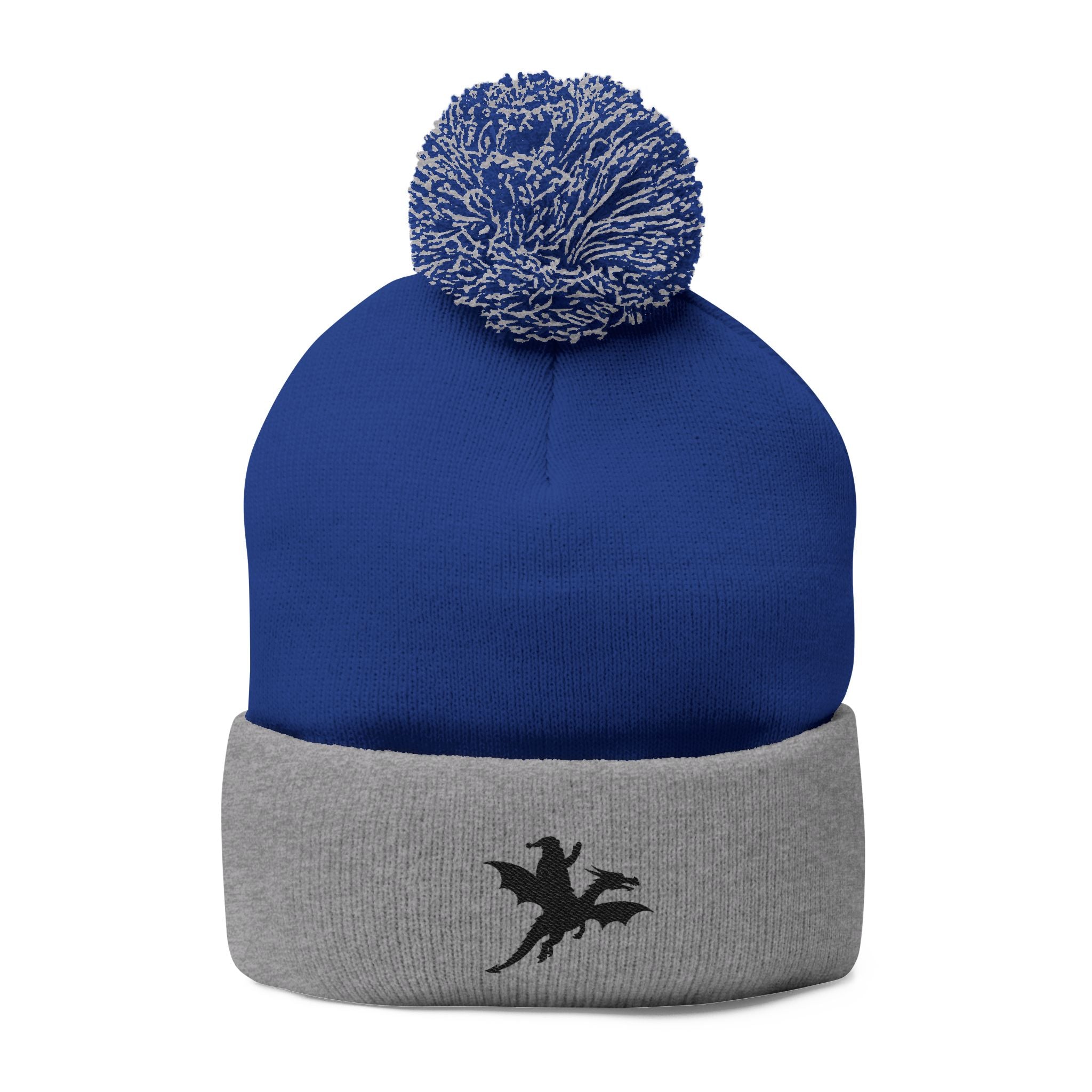 Santa on a Dragon Embroidered Pom-Pom Beanie | Knit Cap
