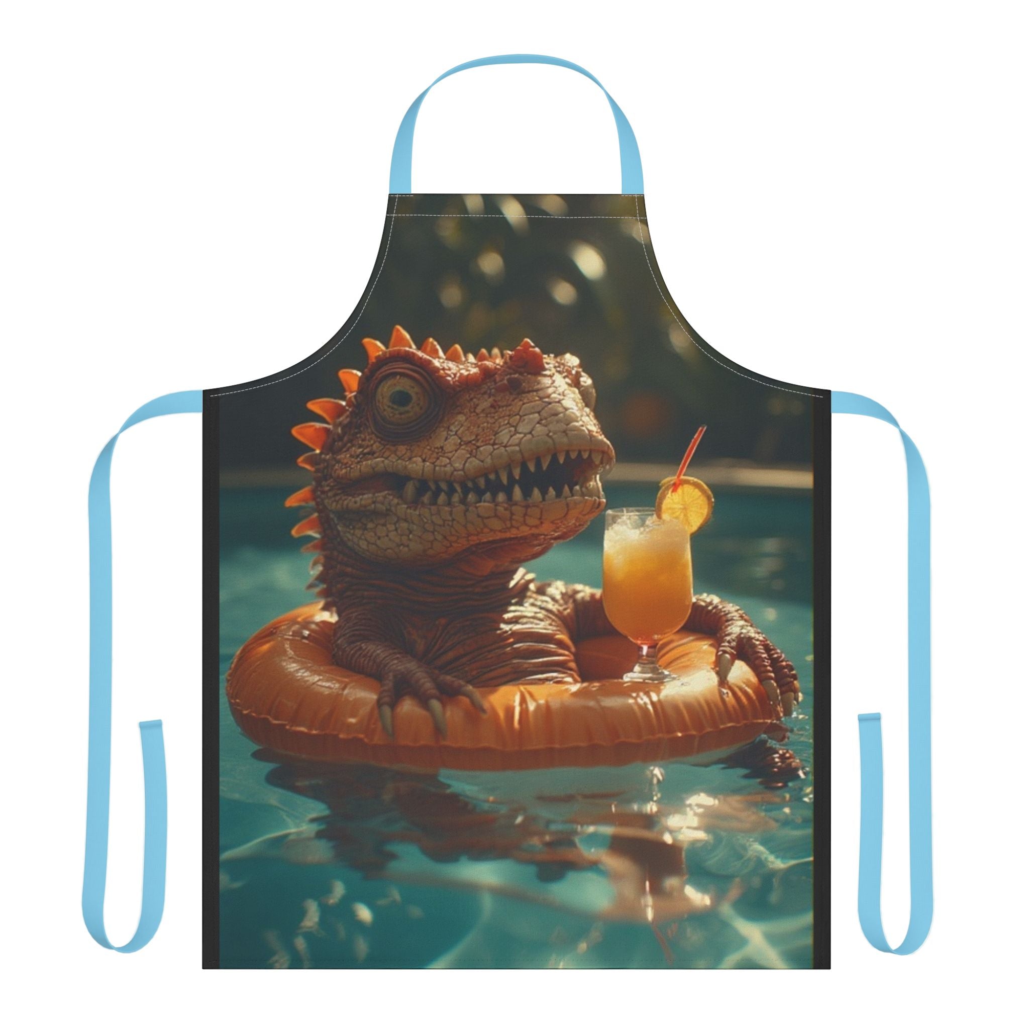 Apron with Colada Rex in a Pool Float with Drink