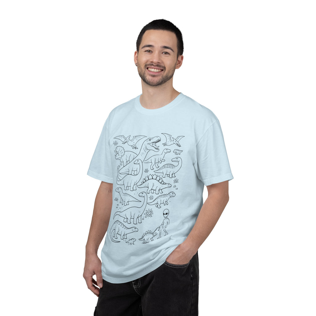 Dinosaur Doodle Tee — Alien & Dino Line Art T-Shirt