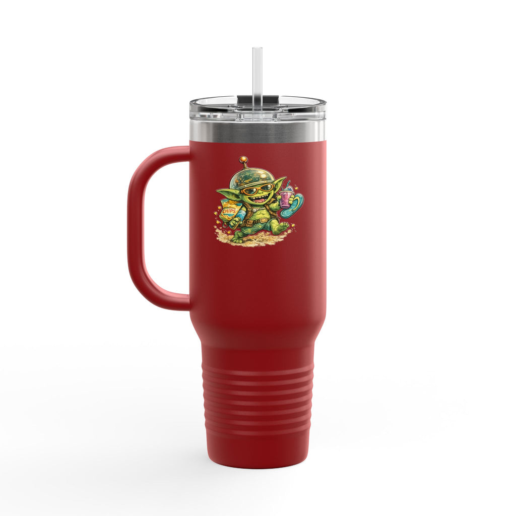 40oz Insulated Travel Mug — Cute Alien Beach Cartoon Tumbler with Handle
