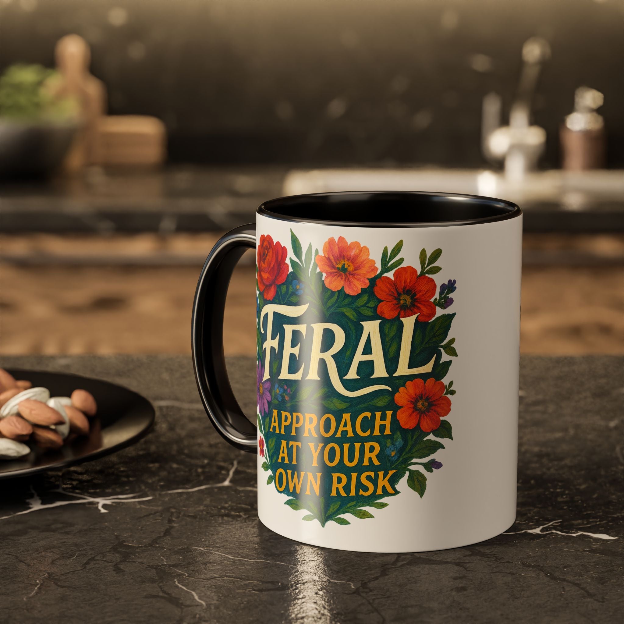 Feral Approach at Your Own Risk Mug | Floral Illustration, Ceramic Coffee Cup