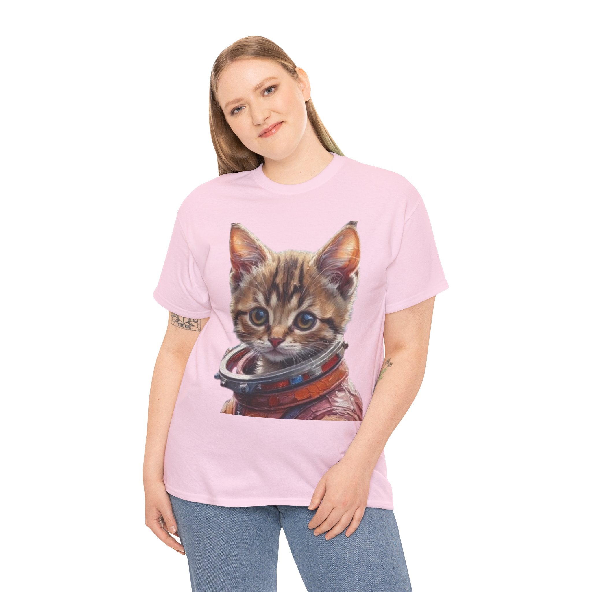 Astronaut Kitty Unisex Heavy Cotton Tee, Cute Cat Shirt, Animal lover gift, Space themed apparel, Funny cat t-shirt, Unique cat design