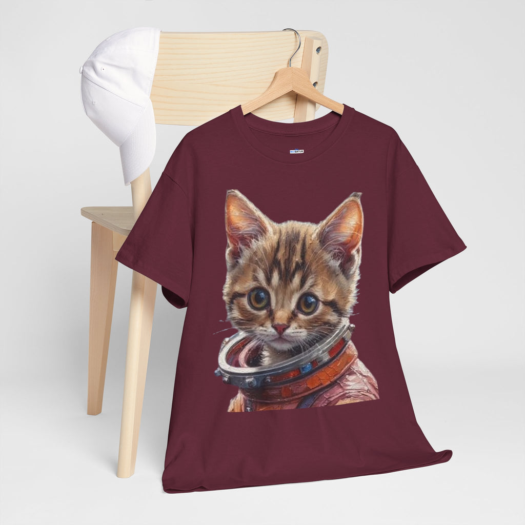 Astronaut Kitty Unisex Heavy Cotton Tee, Cute Cat Shirt, Animal lover gift, Space themed apparel, Funny cat t-shirt, Unique cat design