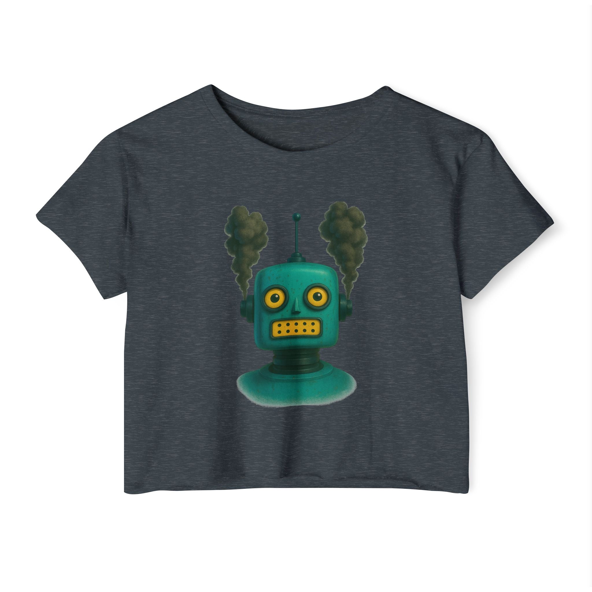 Green Retro Robot Head crop top | Steam-punk robot graphic