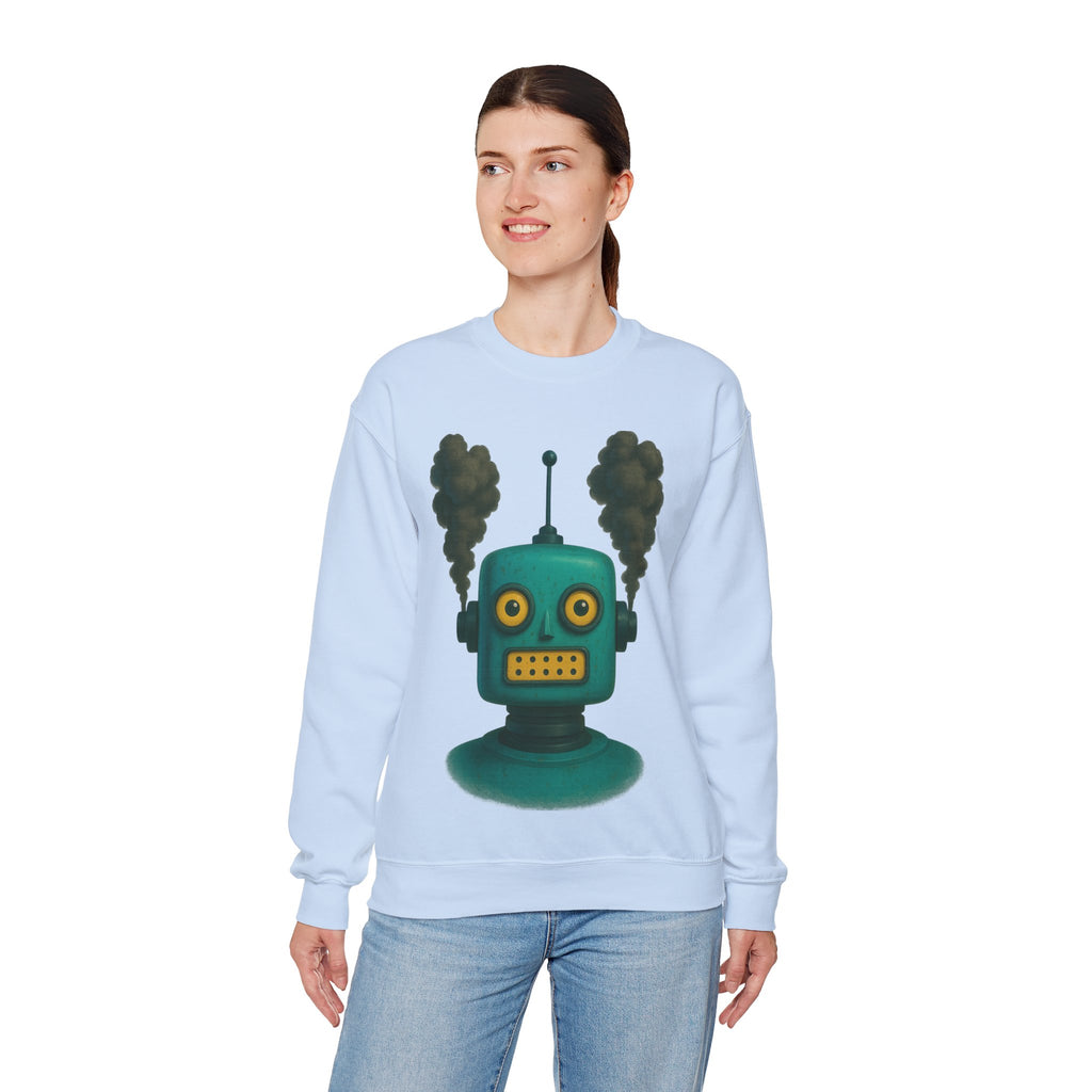 Smoking Robot Graphic Unisex Sweatshirt, Cozy Crewneck Top
