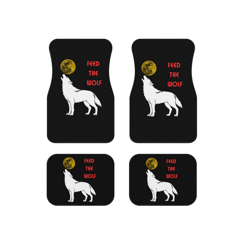 Howling Wolf with Moon car mats | Feed the Wolf floor mats (set of 4)