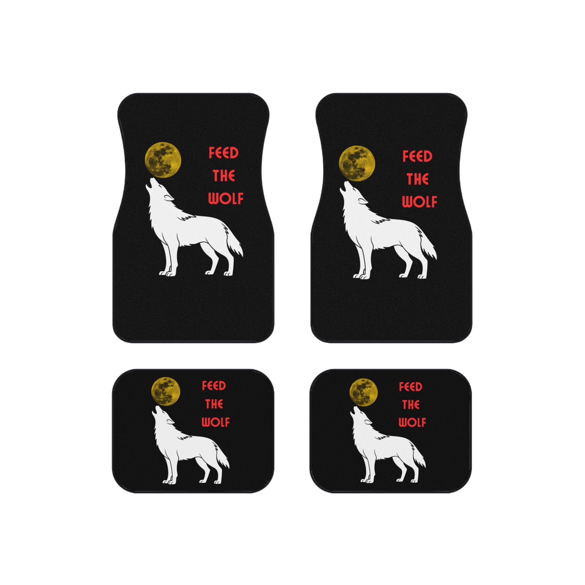 Howling Wolf with Moon car mats | Feed the Wolf floor mats (set of 4)