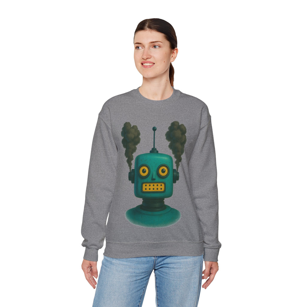 Smoking Robot Graphic Unisex Sweatshirt, Cozy Crewneck Top