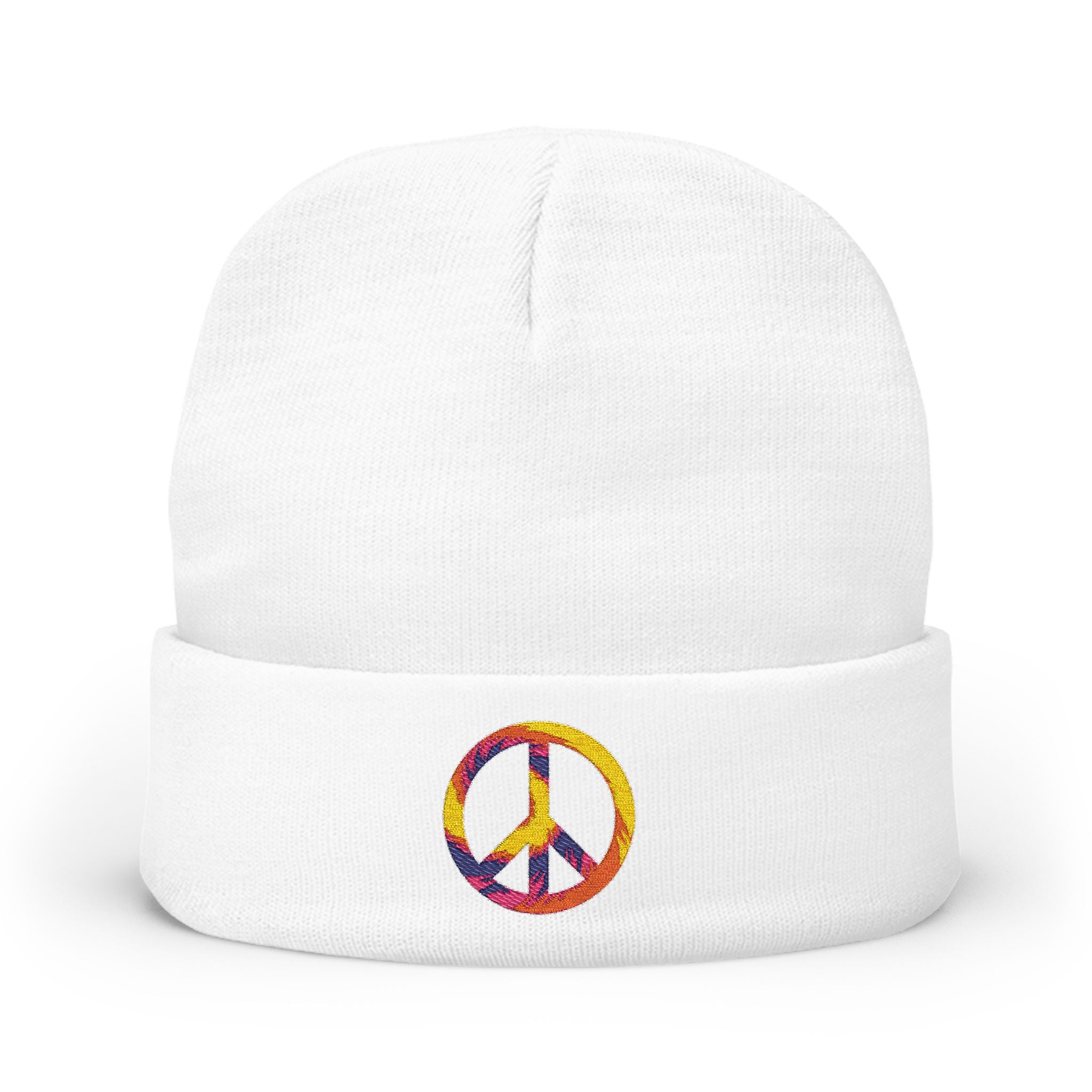 Embroidered Tie-Dye Peace Sign Beanie