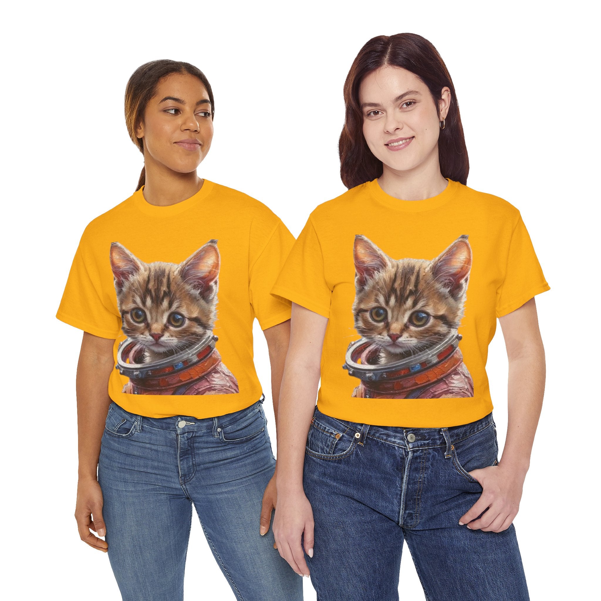 Astronaut Kitty Unisex Heavy Cotton Tee, Cute Cat Shirt, Animal lover gift, Space themed apparel, Funny cat t-shirt, Unique cat design