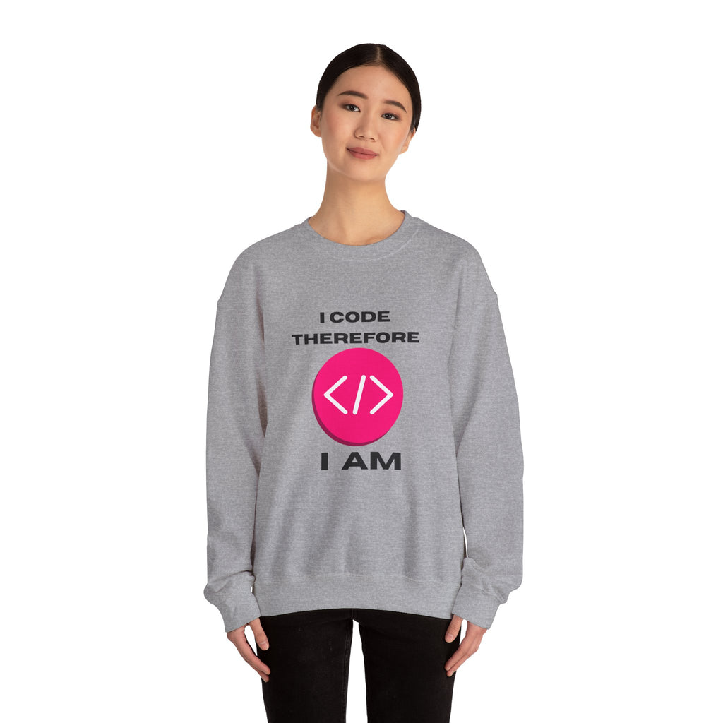 I Code Therefore I Am Crewneck Sweatshirt – Coding Humor Apparel