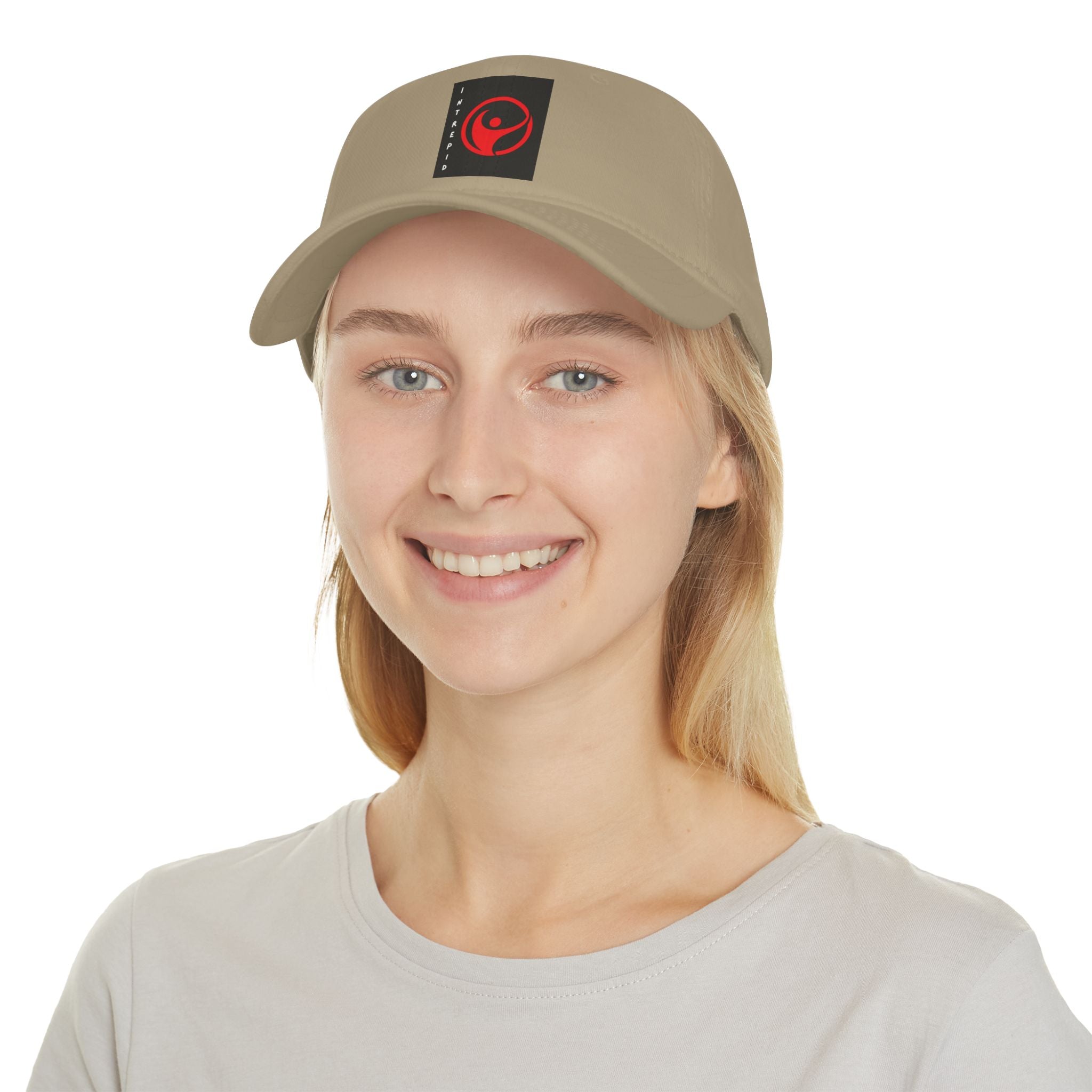 Intrepid Red Circular Logo Baseball Cap | Minimal Emblem, Black Square Patch