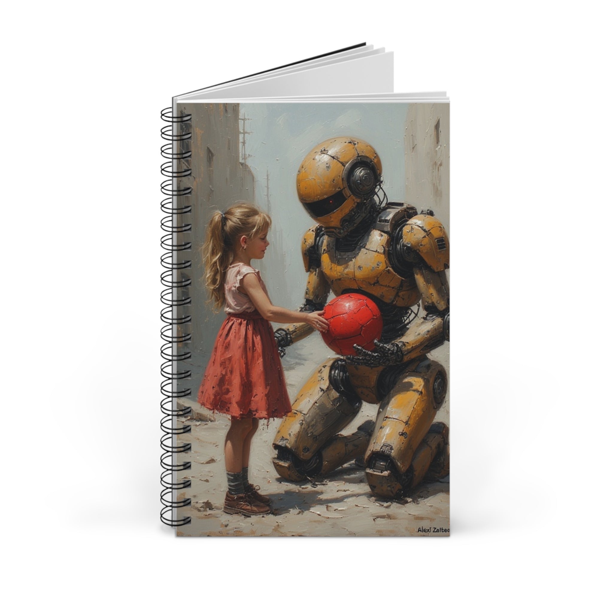 Whimsical Robot & Girl Spiral sketch Journal