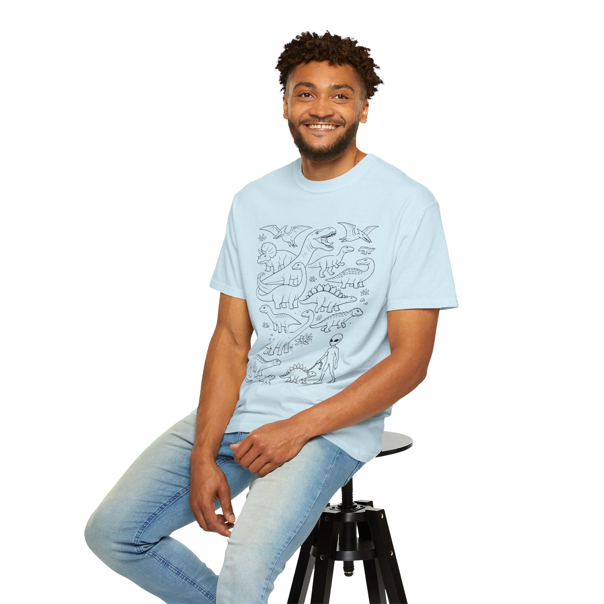 Dinosaur Doodle Tee — Alien & Dino Line Art T-Shirt