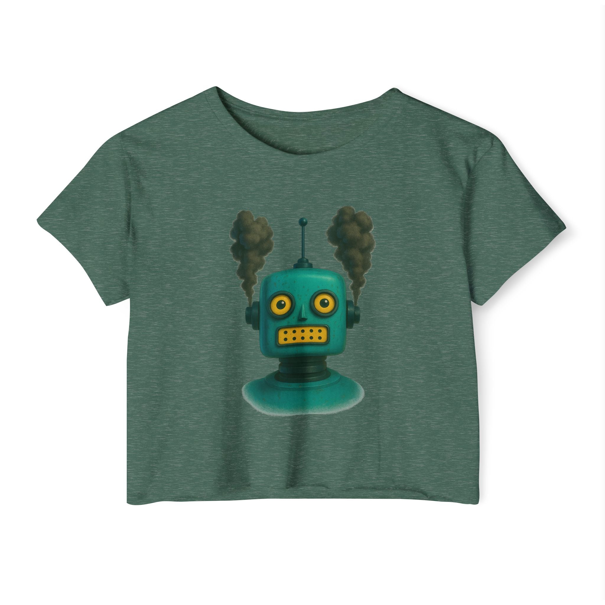 Green Retro Robot Head crop top | Steam-punk robot graphic
