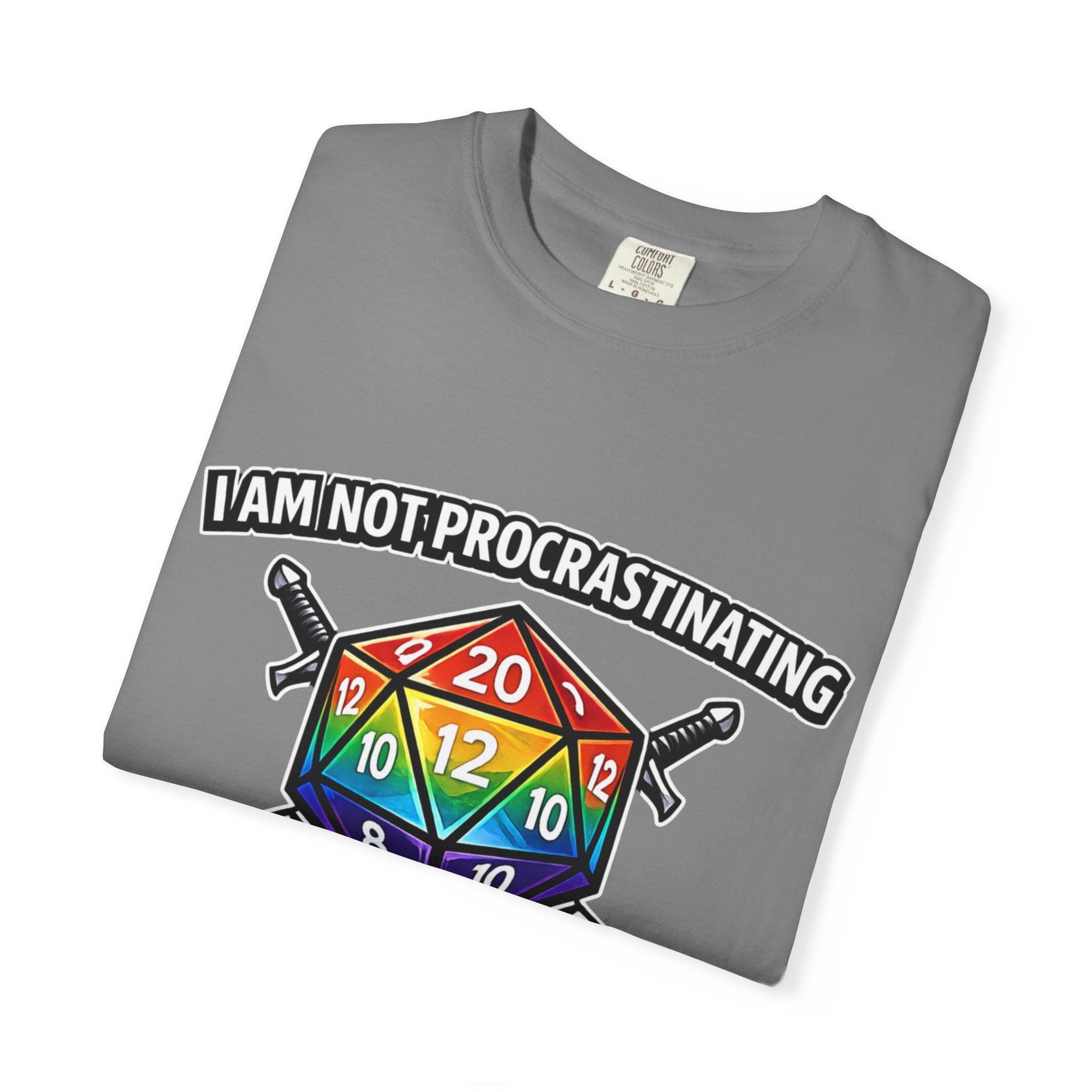 Nerd Humor Gaming I Am Not Procrastinating Side Quest T-shirt | Rainbow D20 Dice RPG Tee Comfort Colors tee
