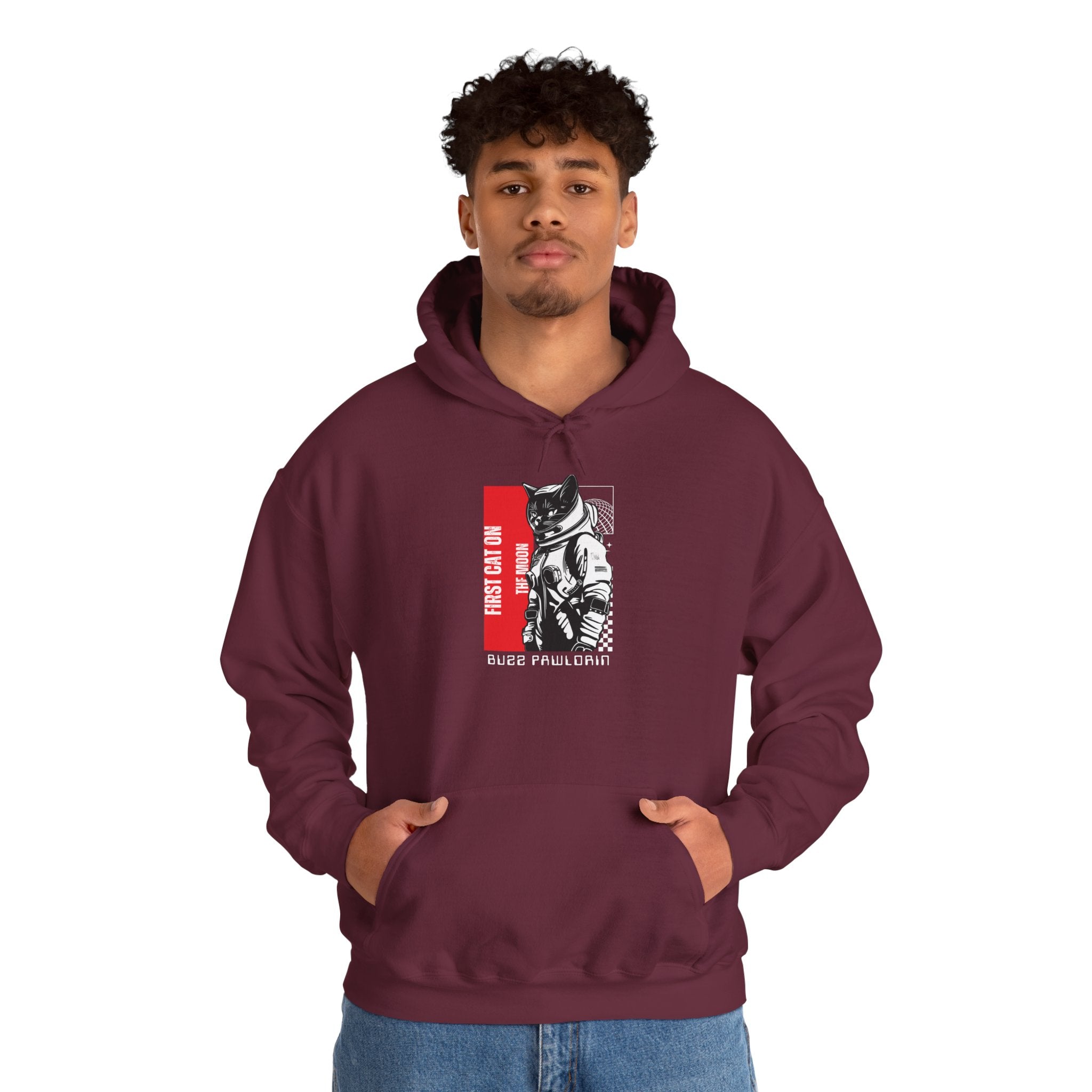 First Cat on the Moon Buzz Pawldrin Astronaut Graphic Unisex Hoodie,