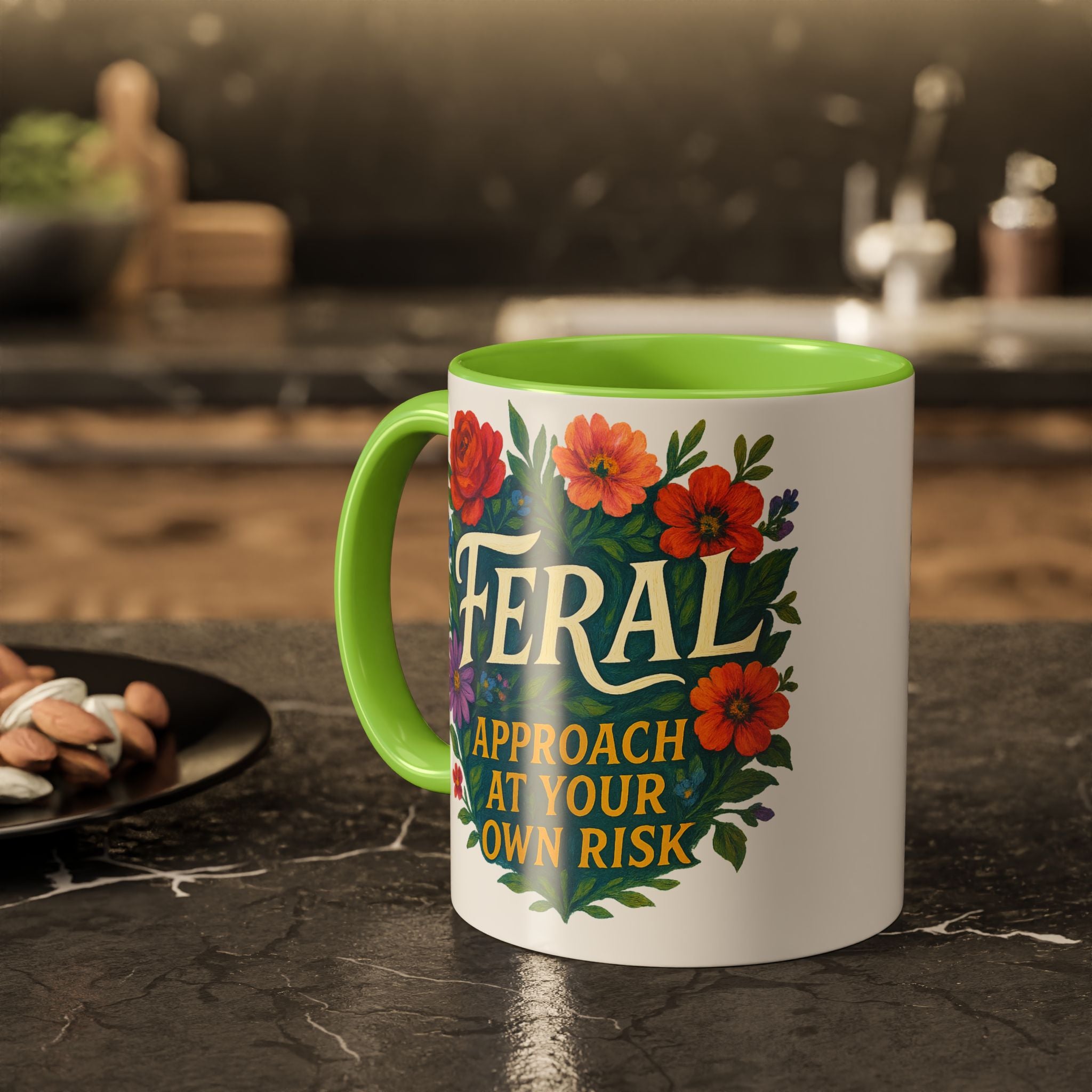 Feral Approach at Your Own Risk Mug | Floral Illustration, Ceramic Coffee Cup