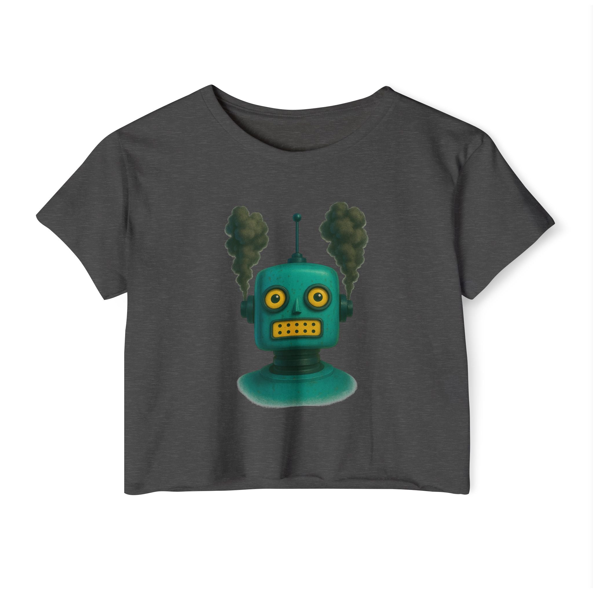 Green Retro Robot Head crop top | Steam-punk robot graphic