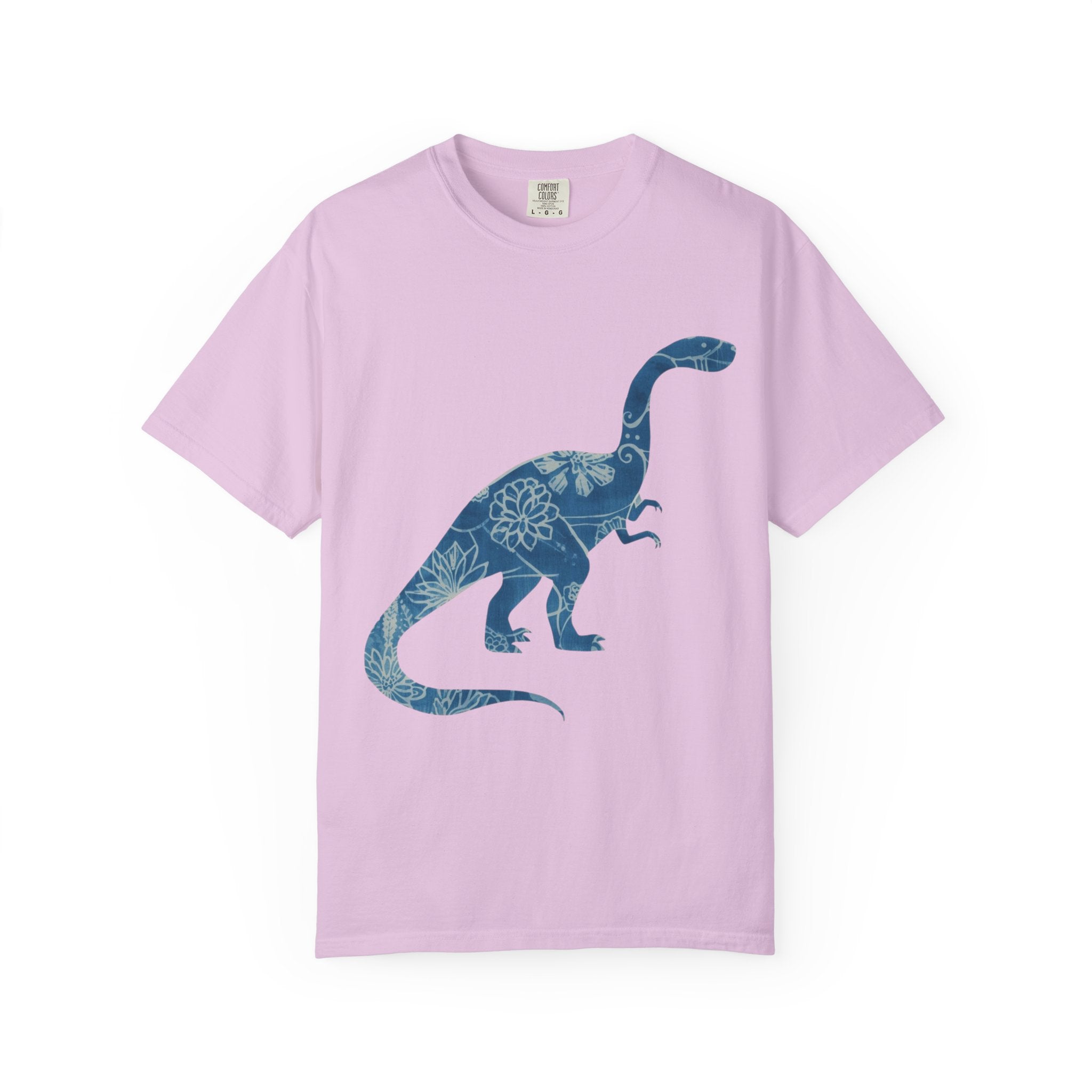 Dinosaur Floral blue chinoiserie Silhouette T-Shirt | Blue Botanical Dino Brontosaurus Tee