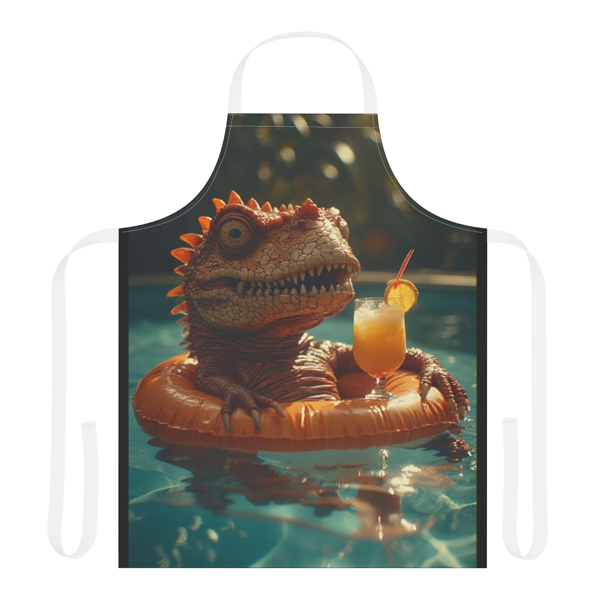 Apron with Colada Rex in a Pool Float with Drink