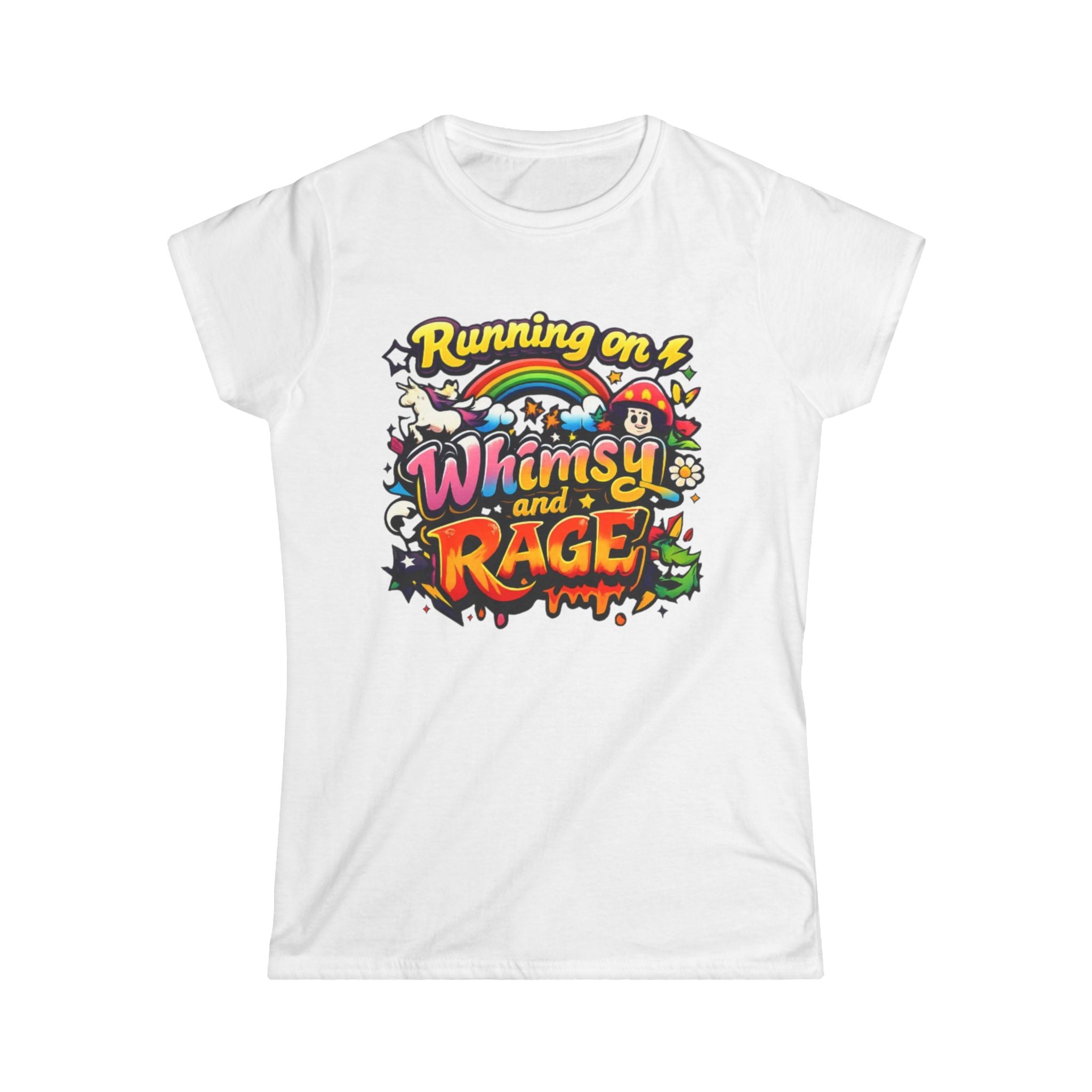 Running on Whimsy and Rage Tee | Cute Angry Rainbow Graphic