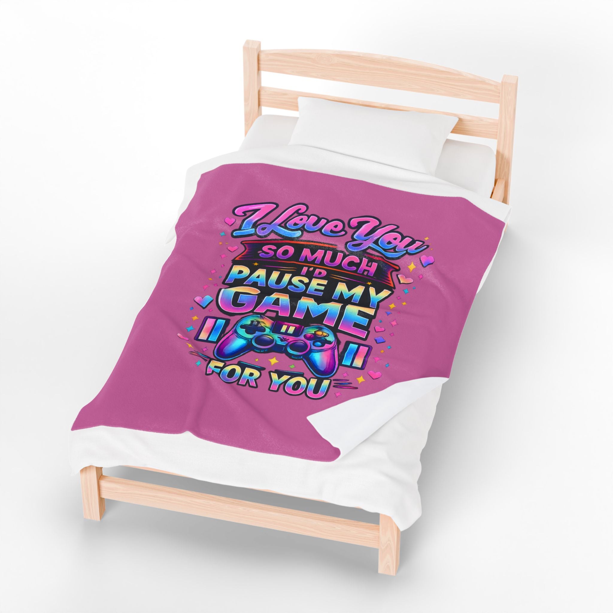Plush Blanket I Love You So Much I'd Pause My Game Velveteen  | Gamer Love