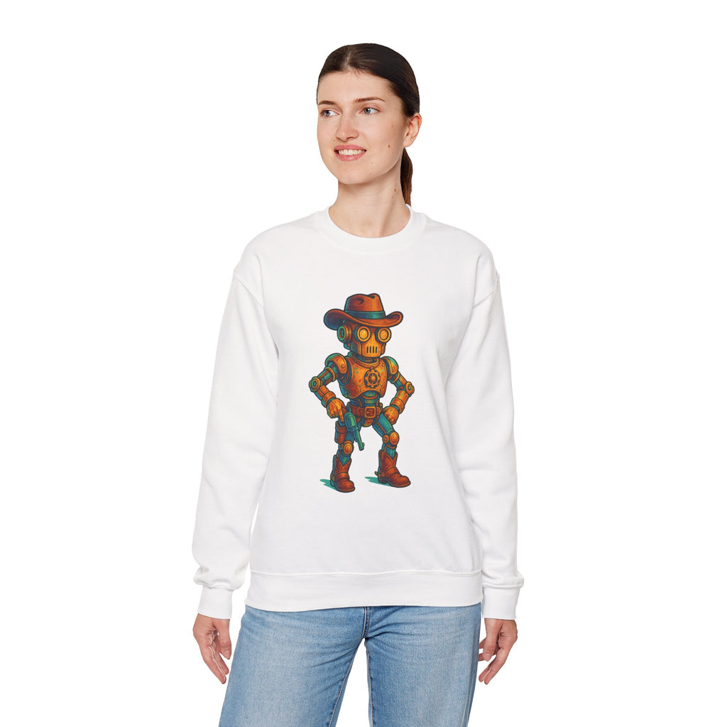 Steampunk Cowboy Robot Crewneck Sweatshirt | Retro Western Robot Artwork