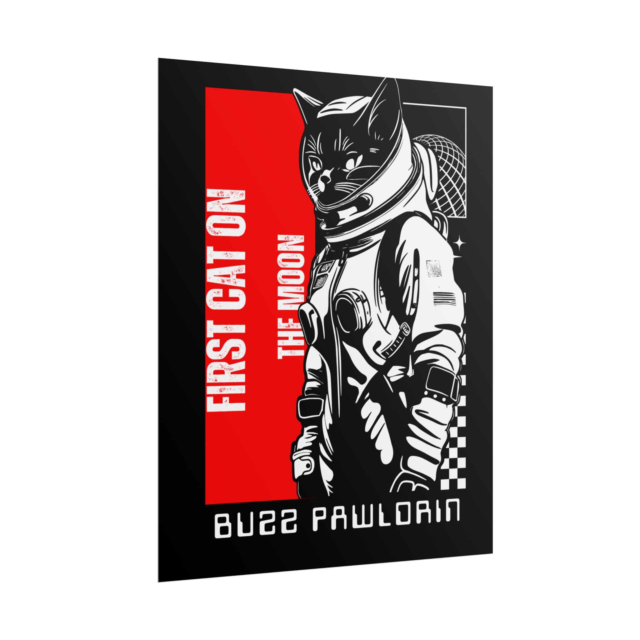 Buzz Pawldrin Cat-Themed Rolled Posters featuring Astronaut Design, Unique Wall Art, First Cat on the Moon