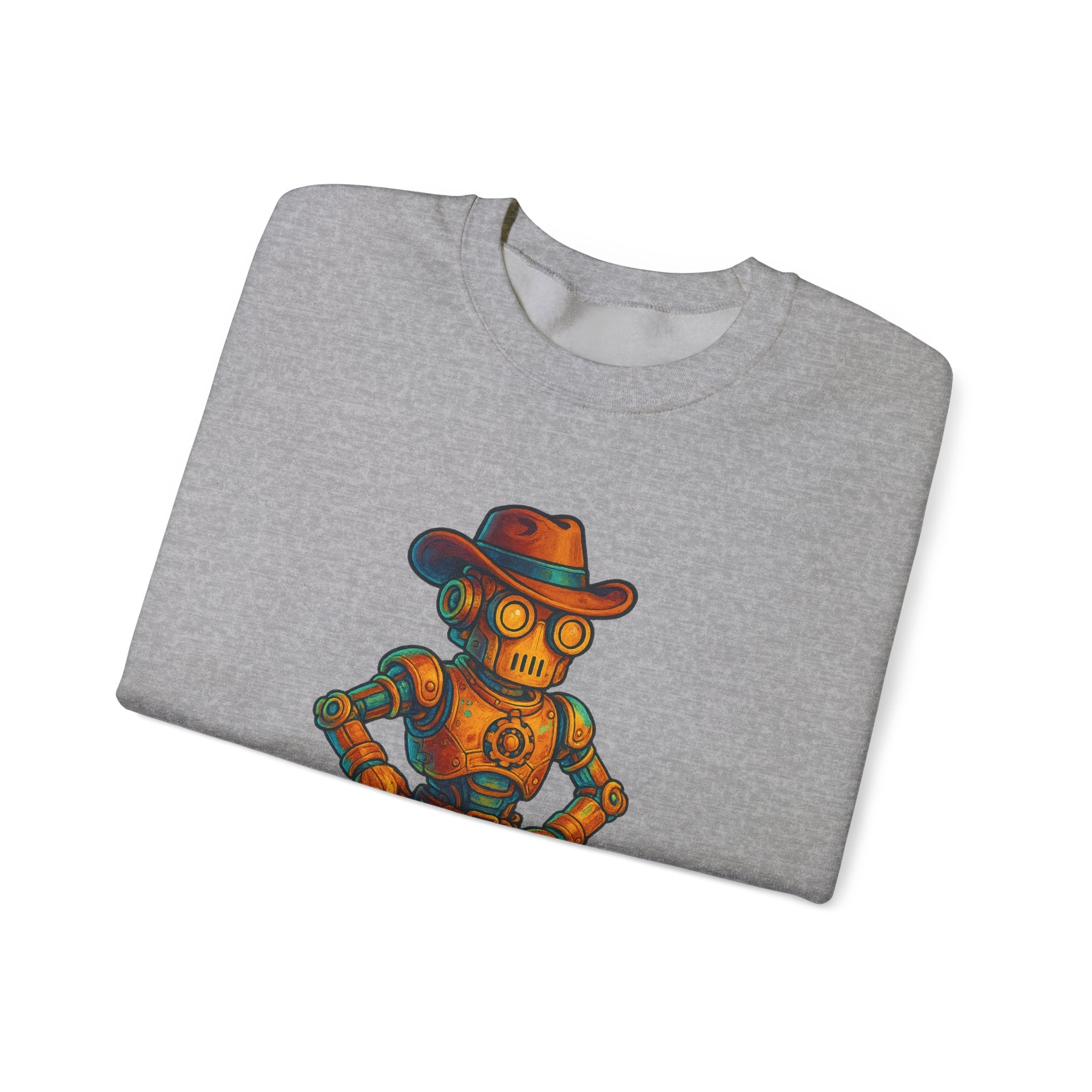 Steampunk Cowboy Robot Crewneck Sweatshirt | Retro Western Robot Artwork