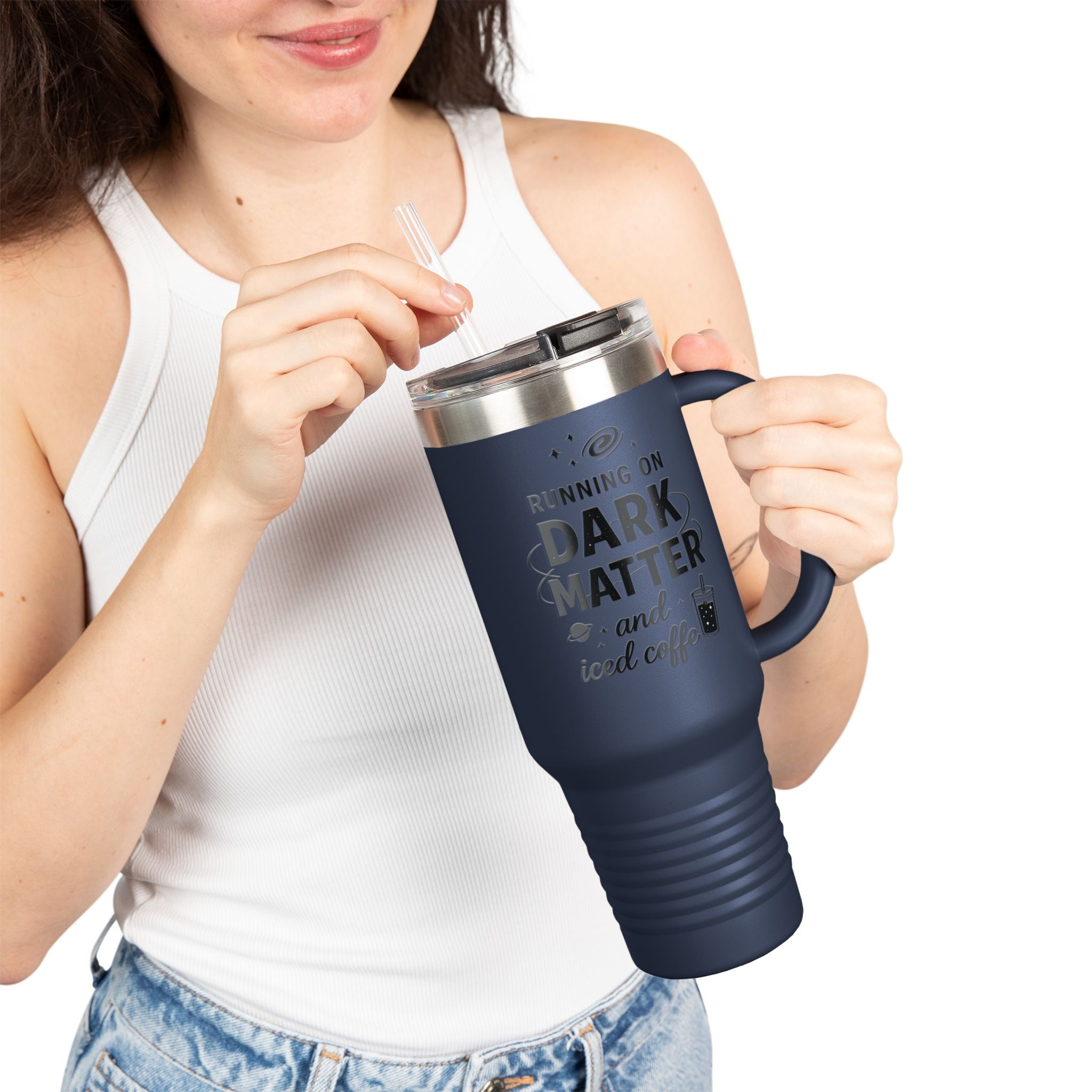 Running on Dark Matter and Iced Coffee 40oz Travel Mug perfect gift for science lovers