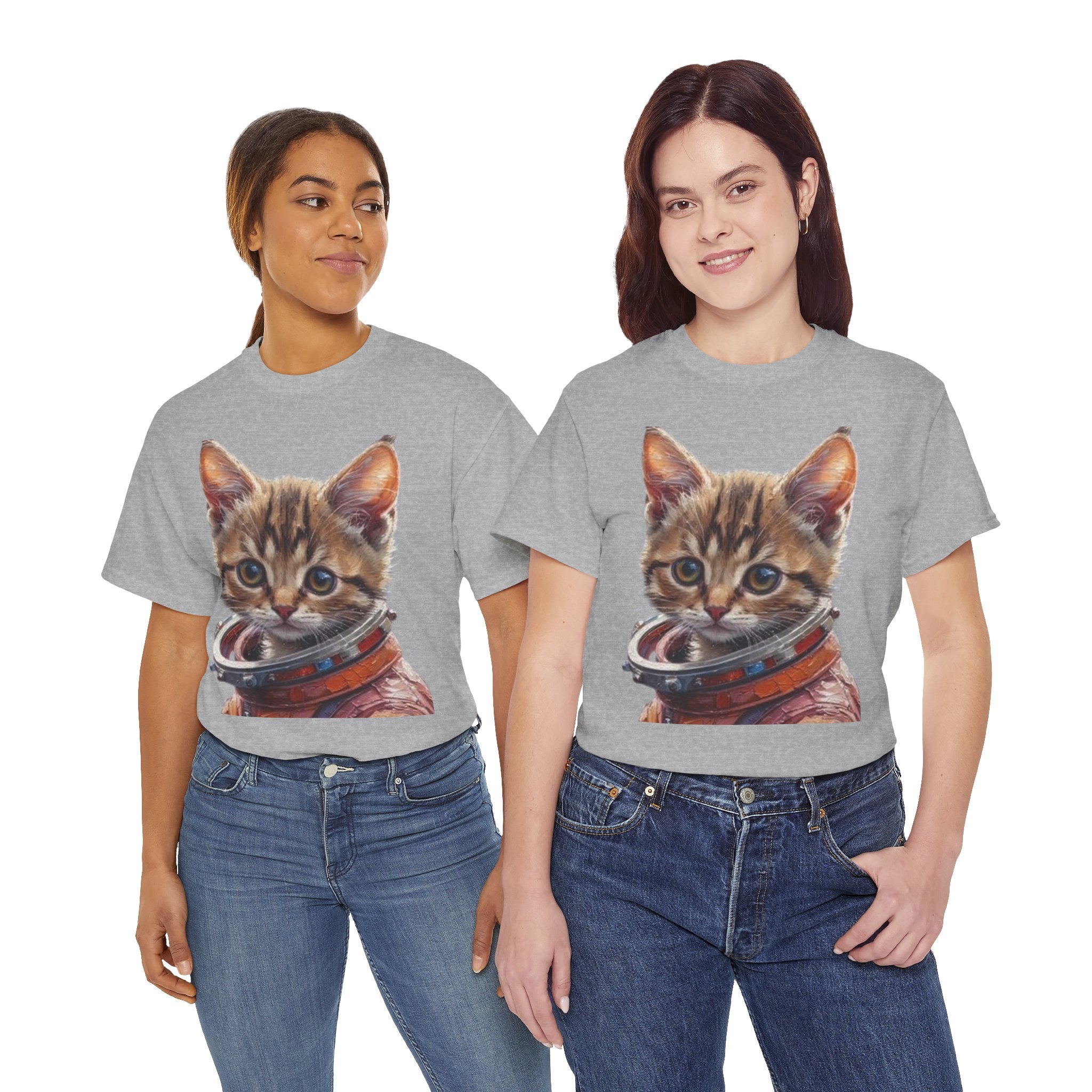 Astronaut Kitty Unisex Heavy Cotton Tee, Cute Cat Shirt, Animal lover gift, Space themed apparel, Funny cat t-shirt, Unique cat design