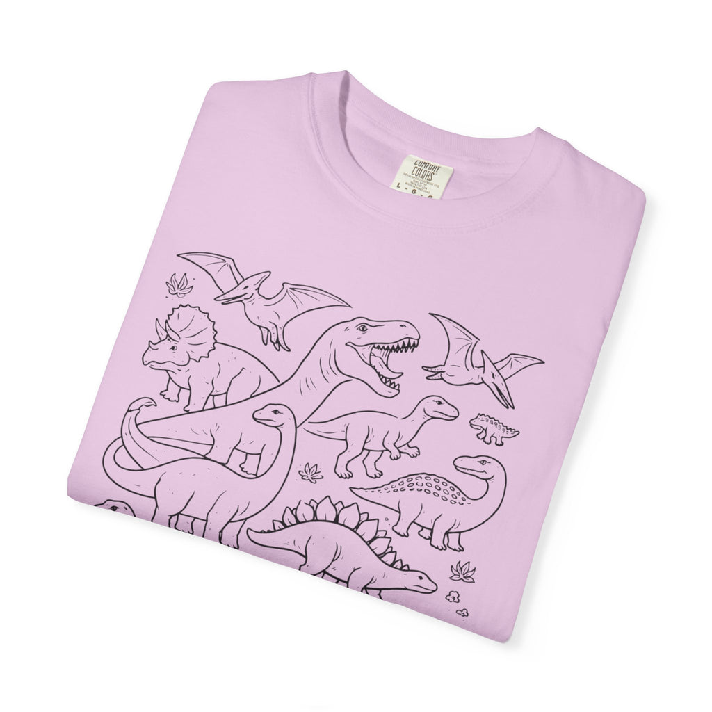 Alien & Dinosaur funny Line Art T-Shirt