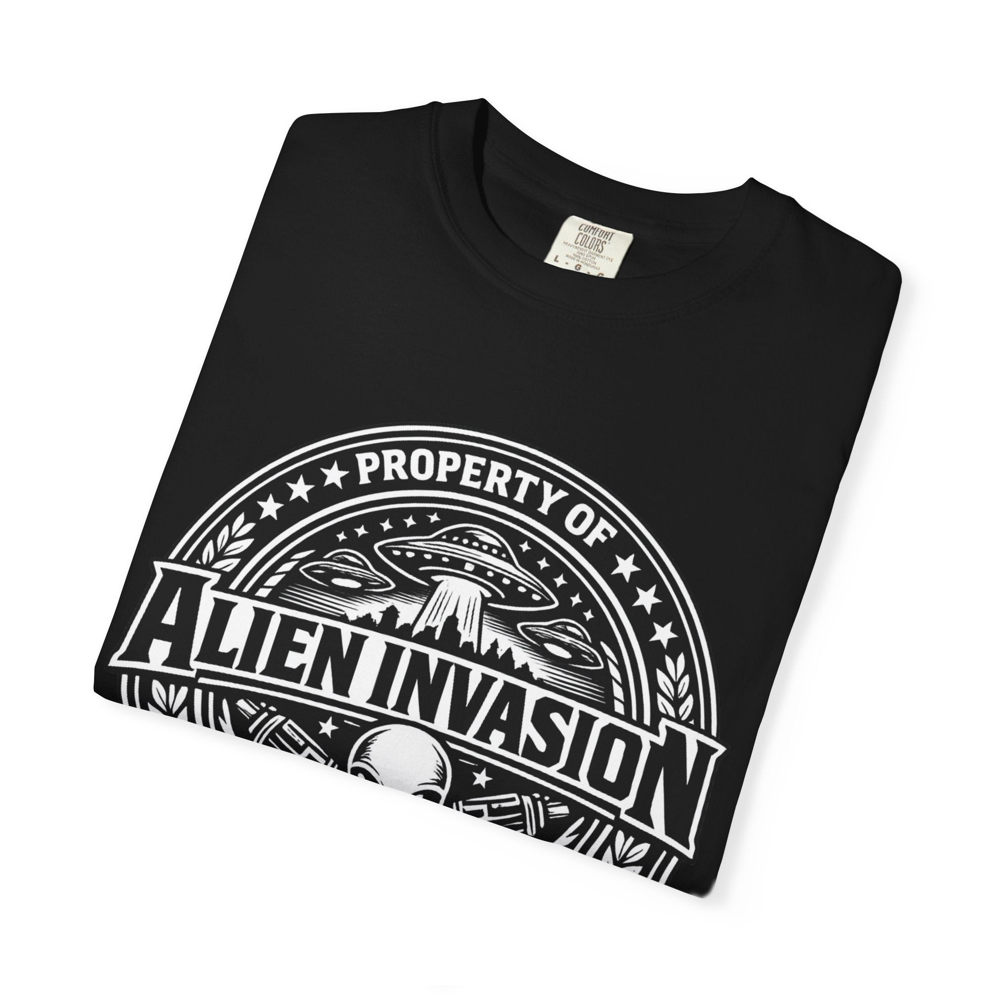 Alien Invasion Ground Crew T-Shirt | UFO Badge Graphic, Comfort Colors tee