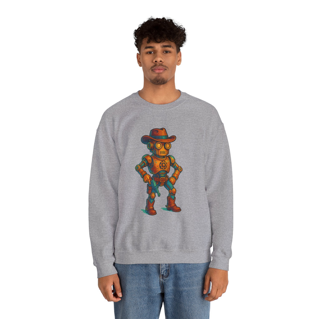 Steampunk Cowboy Robot Crewneck Sweatshirt | Retro Western Robot Artwork