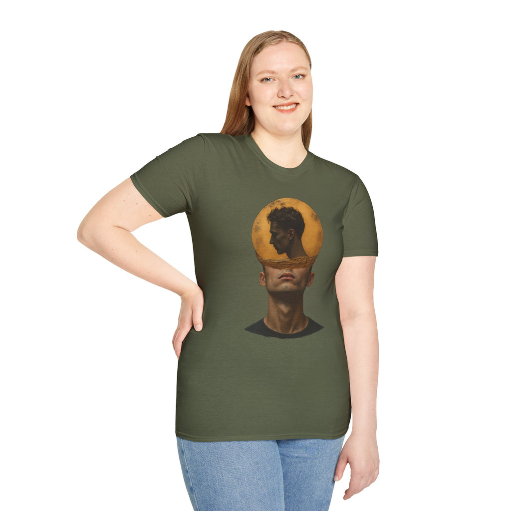 Surreal Double Portrait T-Shirt | Abstract Head Silhouette, Moon Circle