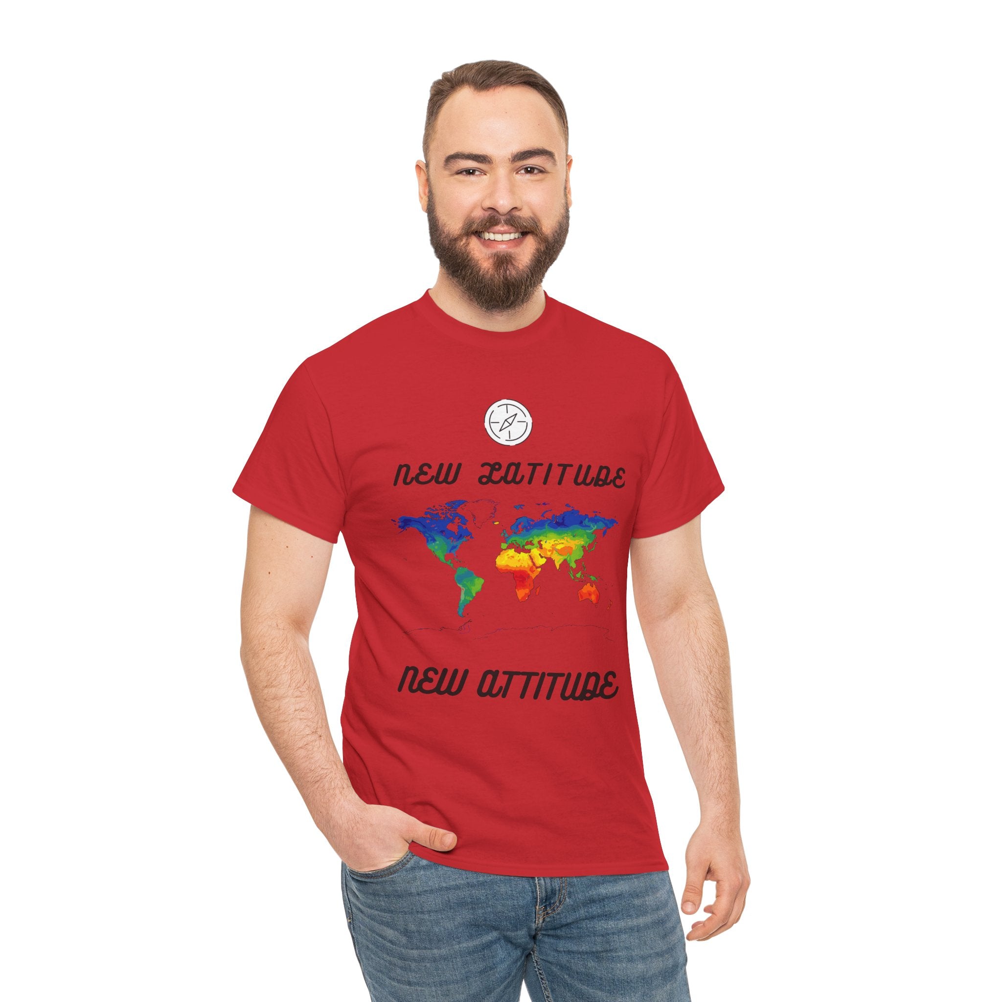 New Latitude New Attitude world map T-Shirt | rainbow map graphic