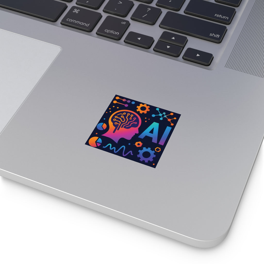 AI-Themed Square Stickers, Tech Decor, Gift for Tech Lovers, Indoor/Outdoor Use, Brain Design, AI Stickers