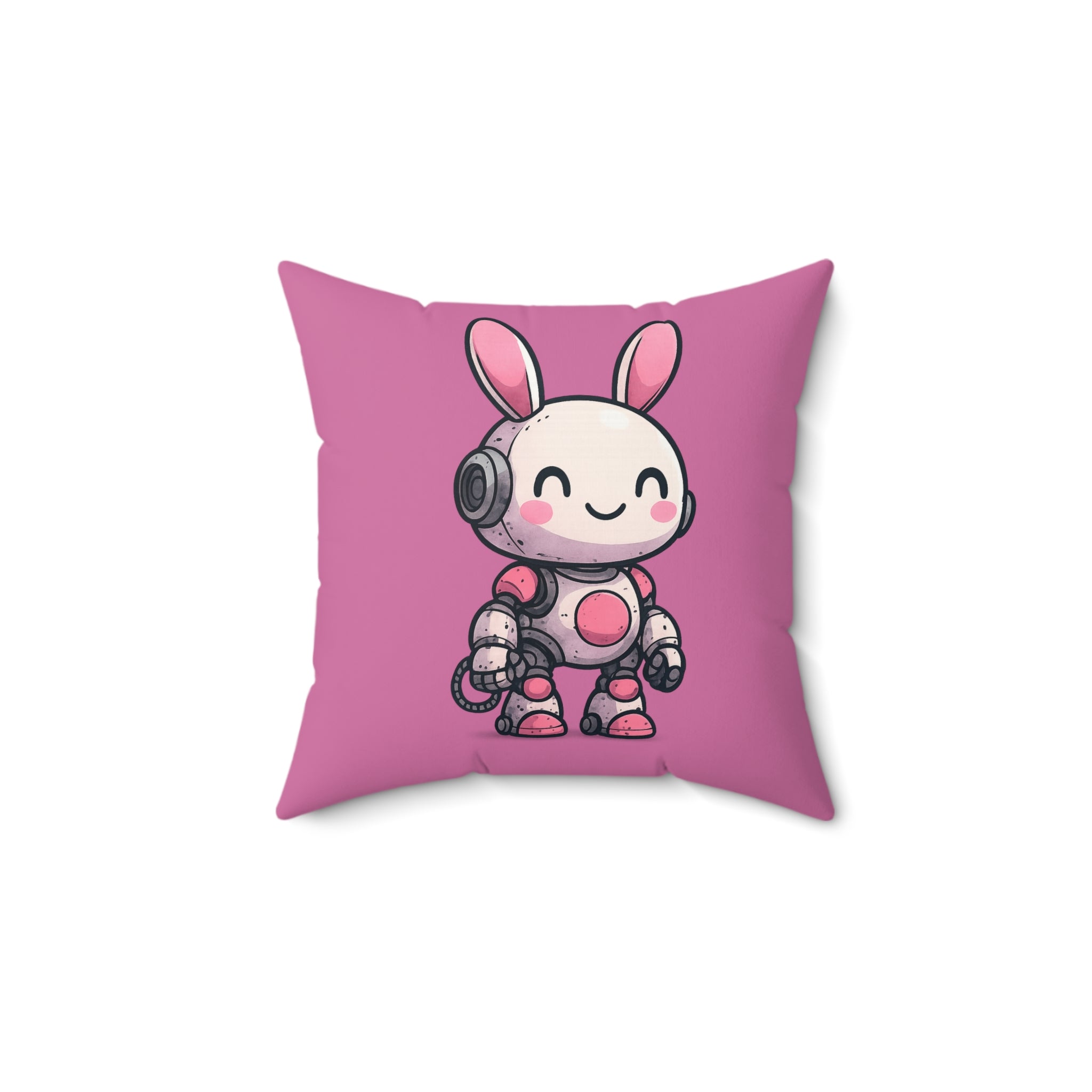 Happy Pink Robot Pillow | Square Throw Pillow, Kids Room Decor
