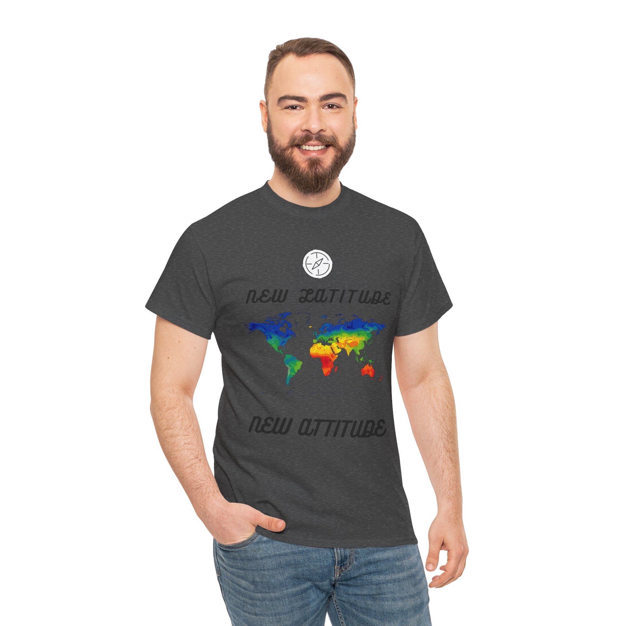 New Latitude New Attitude world map T-Shirt | rainbow map graphic