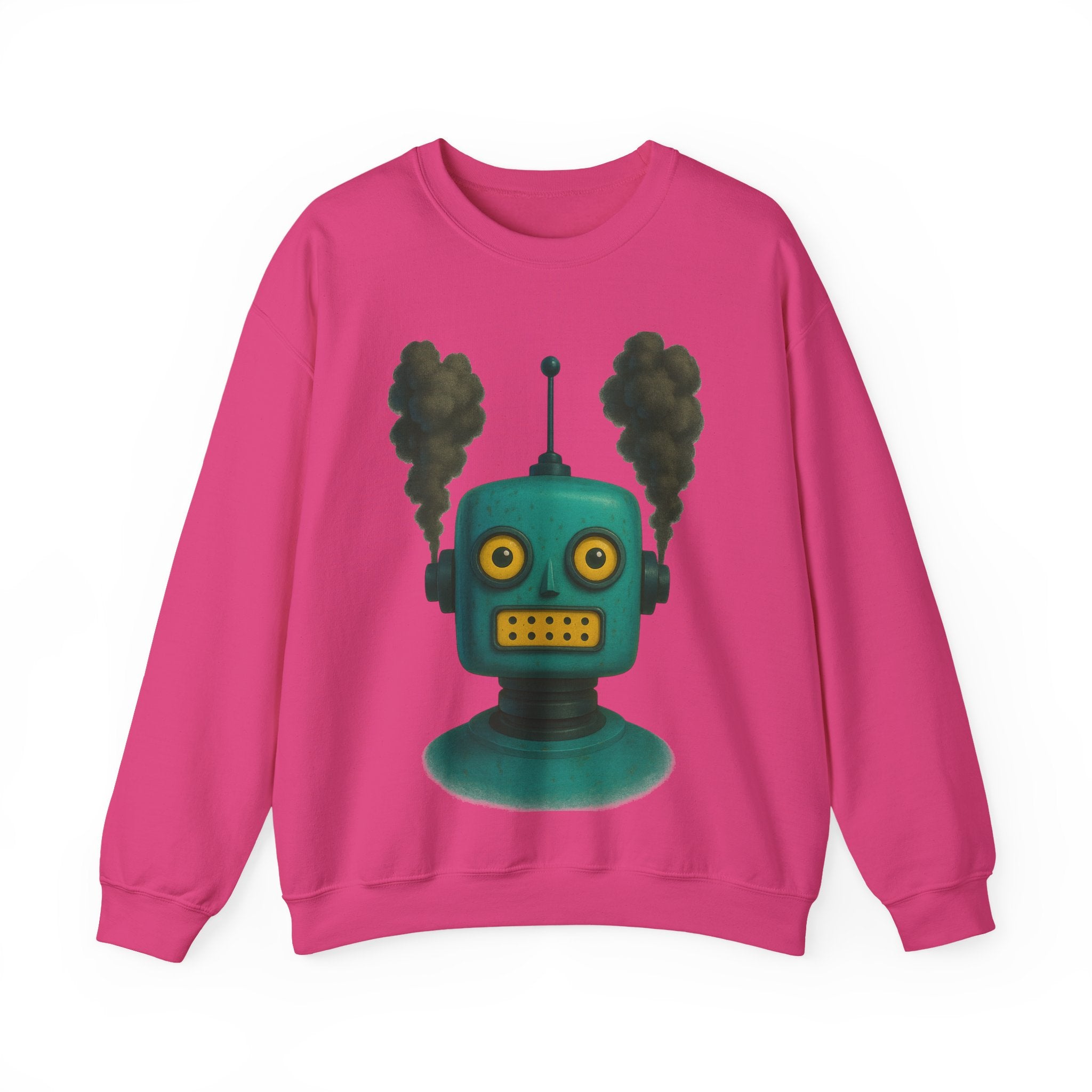 Smoking Robot Graphic Unisex Sweatshirt, Cozy Crewneck Top