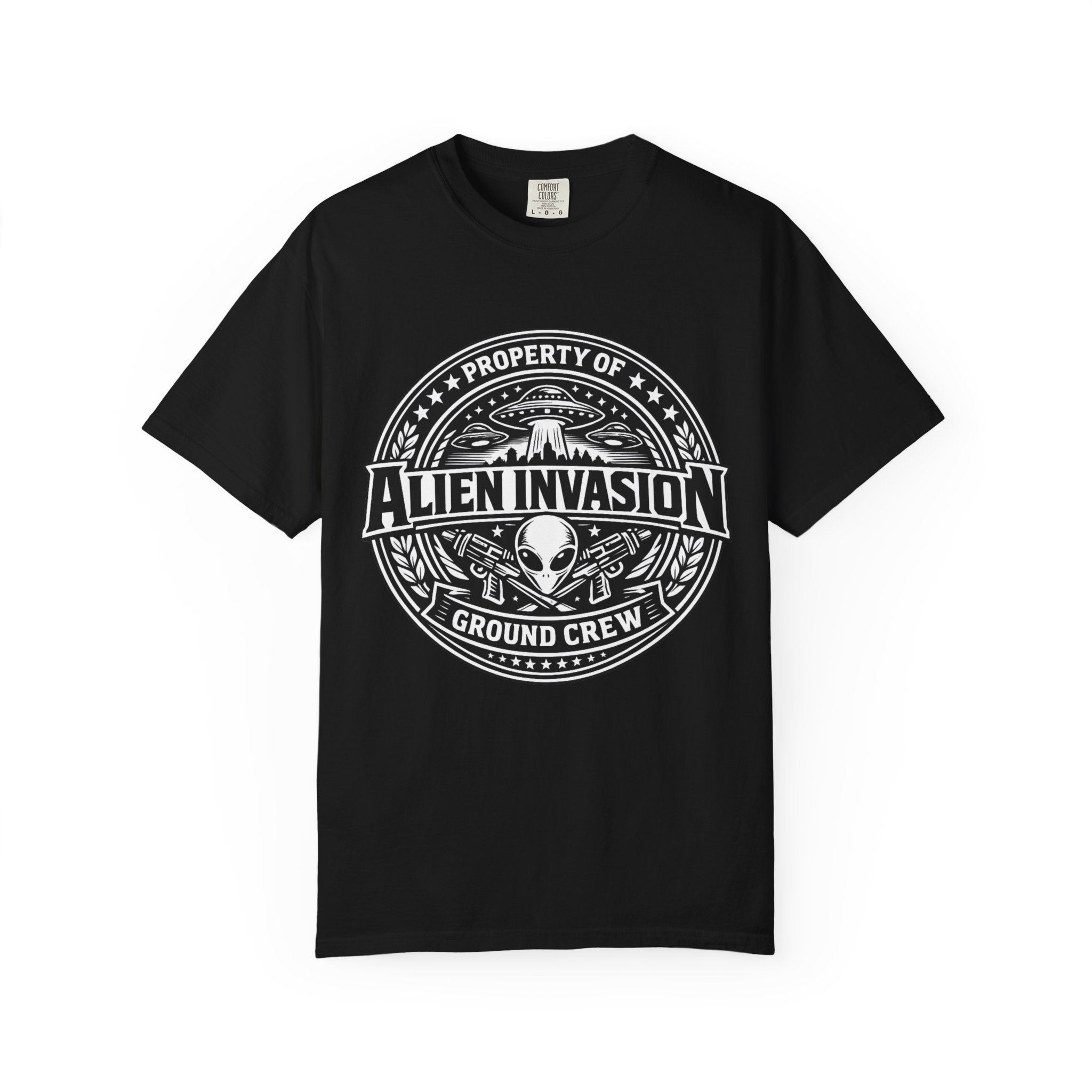 Alien Invasion Ground Crew T-Shirt | UFO Badge Graphic, Comfort Colors tee