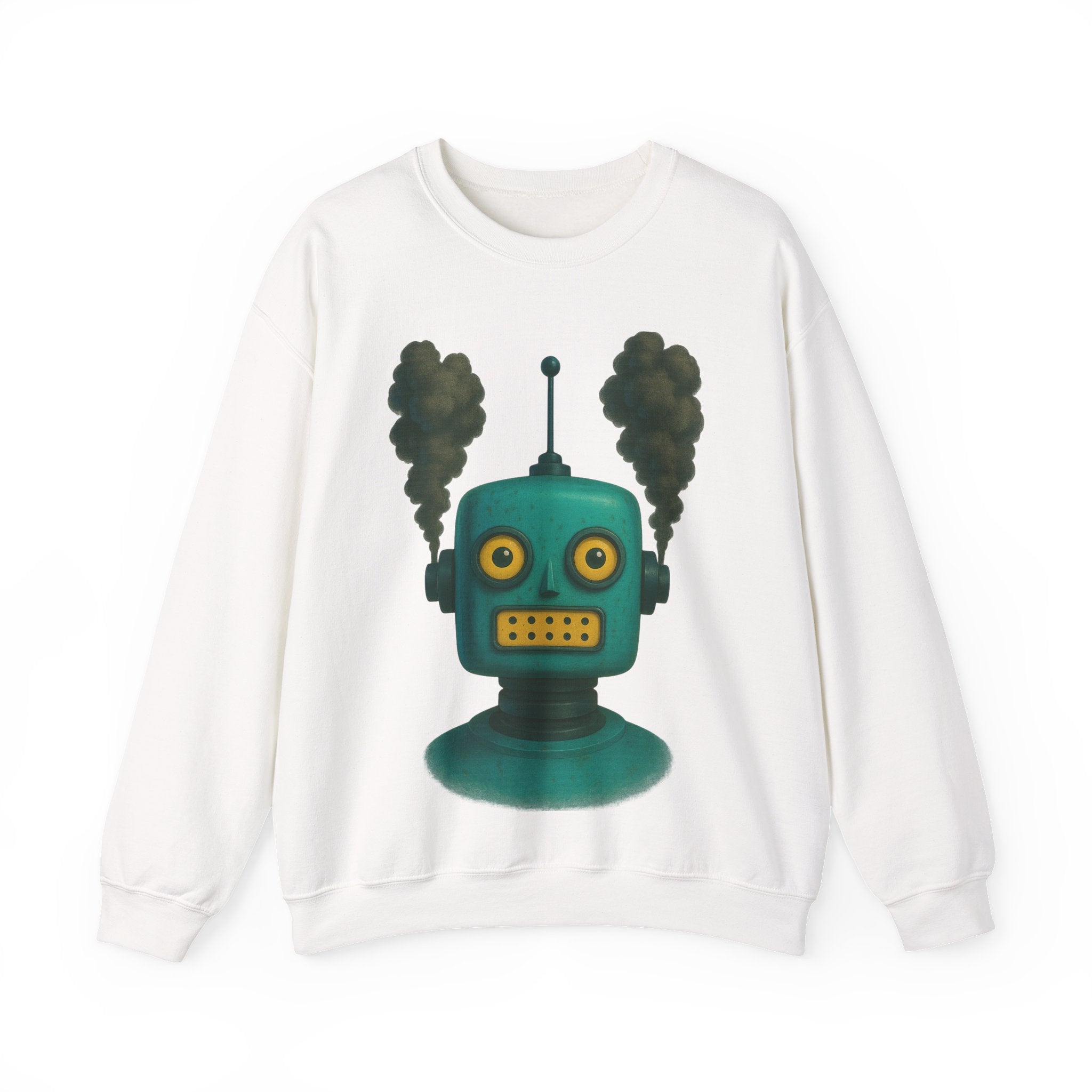 Smoking Robot Graphic Unisex Sweatshirt, Cozy Crewneck Top