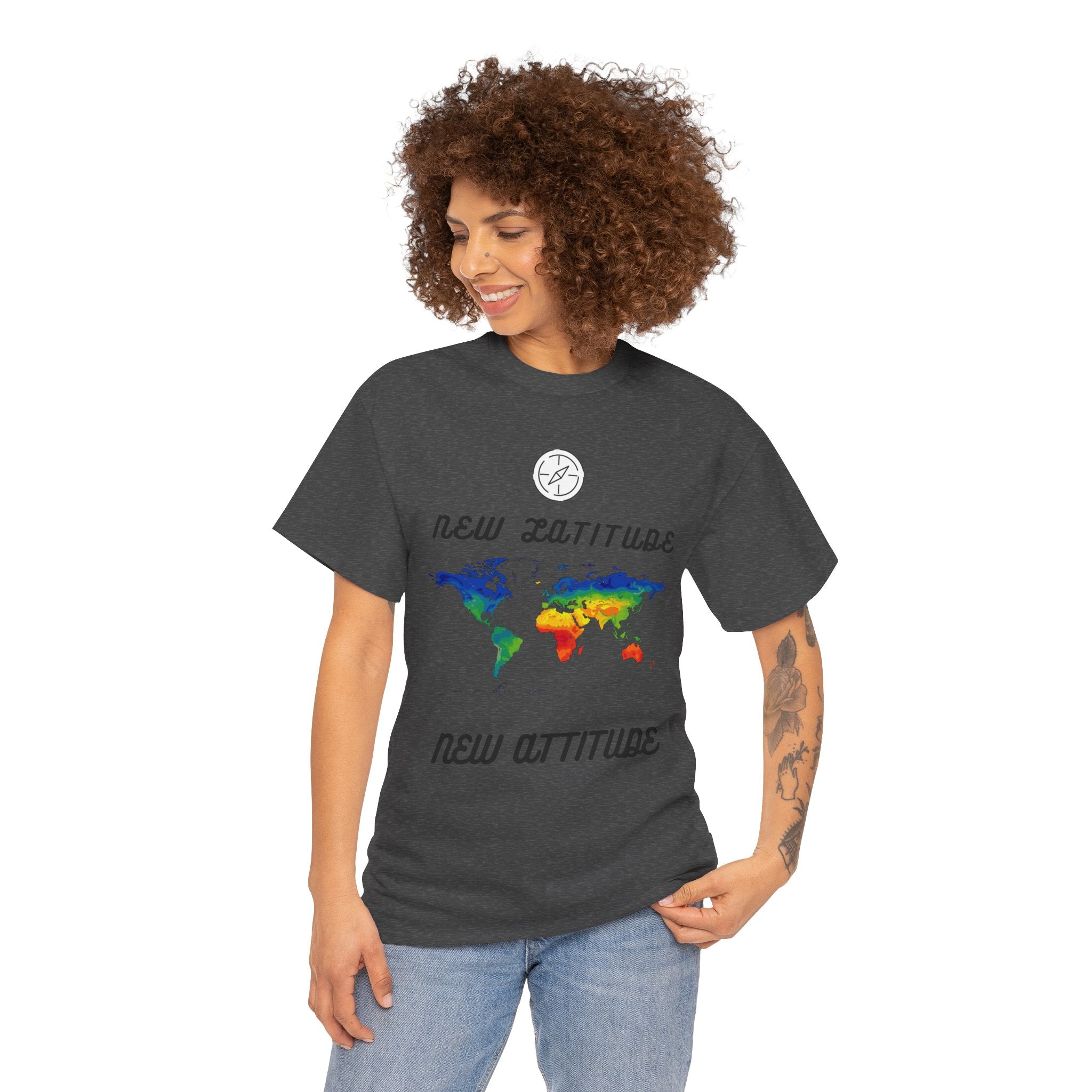 New Latitude New Attitude world map T-Shirt | rainbow map graphic