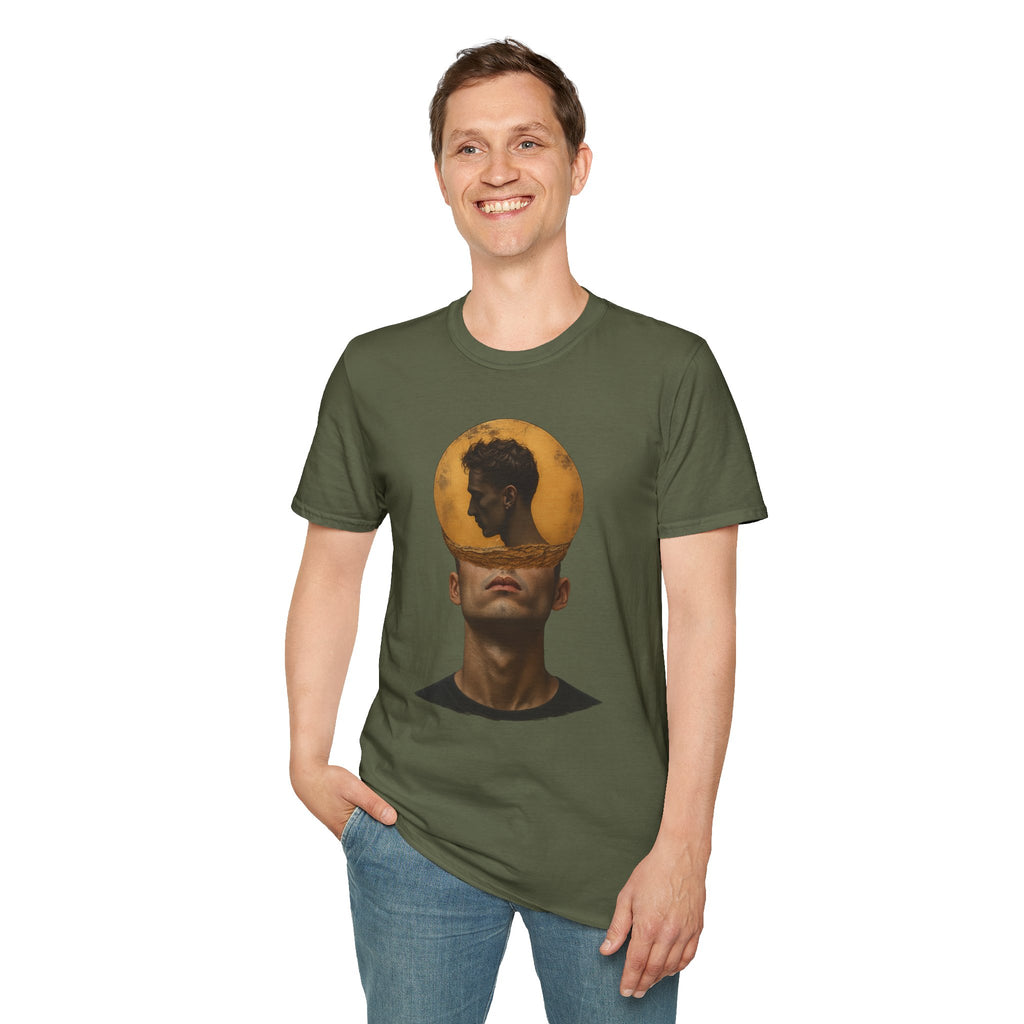 Surreal Double Portrait T-Shirt | Abstract Head Silhouette, Moon Circle