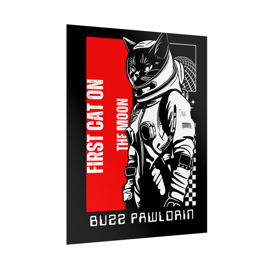 Buzz Pawldrin Cat-Themed Rolled Posters featuring Astronaut Design, Unique Wall Art, First Cat on the Moon