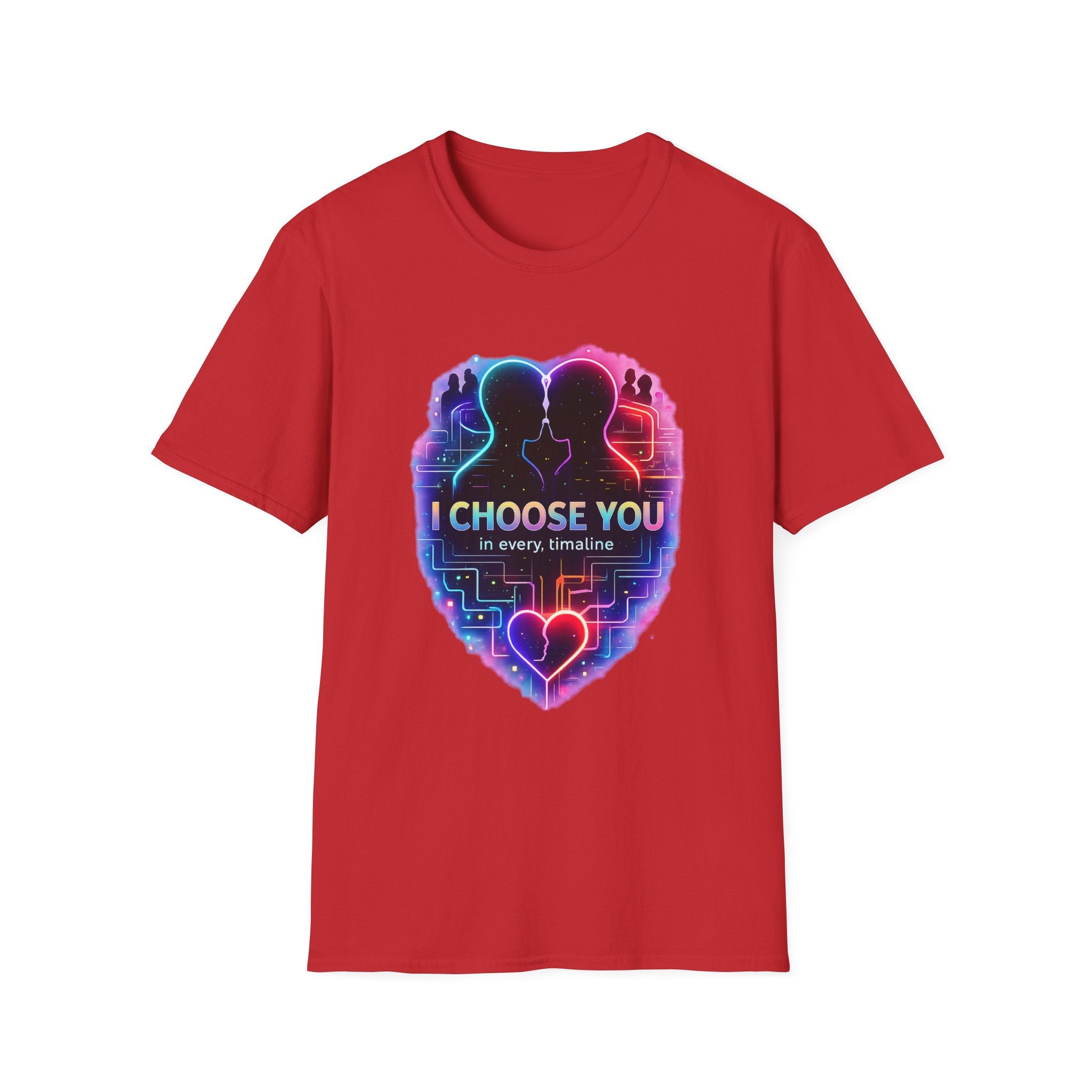 I Choose You  in Every Timeline silhouette heart T-Shirt | Neon LBGTQ couple, love phrase