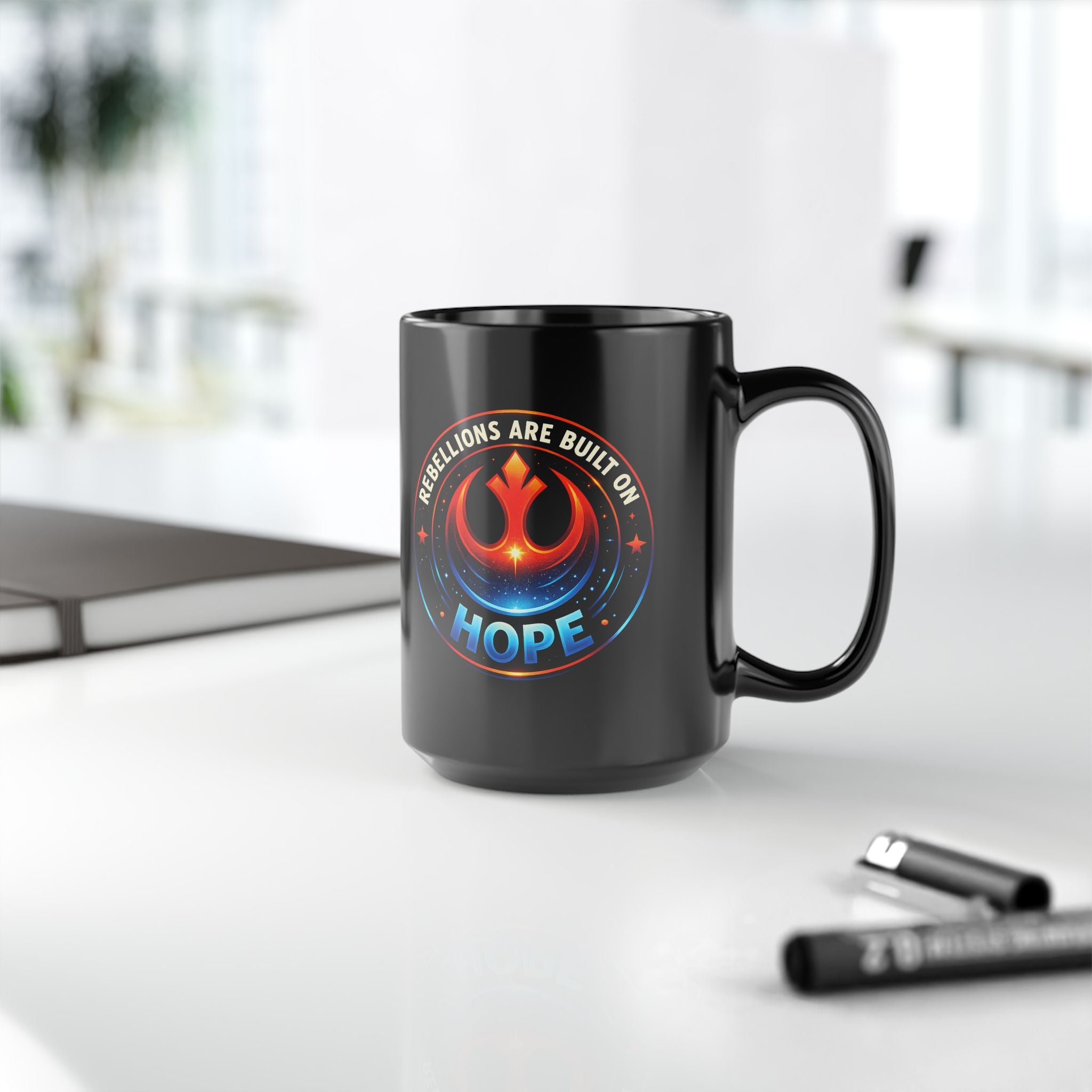 Rebellions Are Built on Hope Emblem Hope Mug | Black Ceramic Mug
