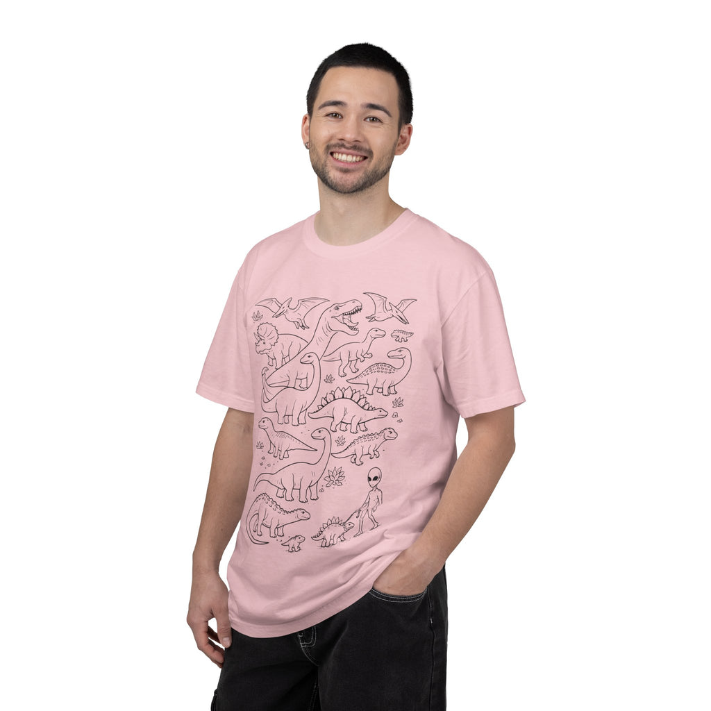 Alien & Dinosaur funny Line Art T-Shirt