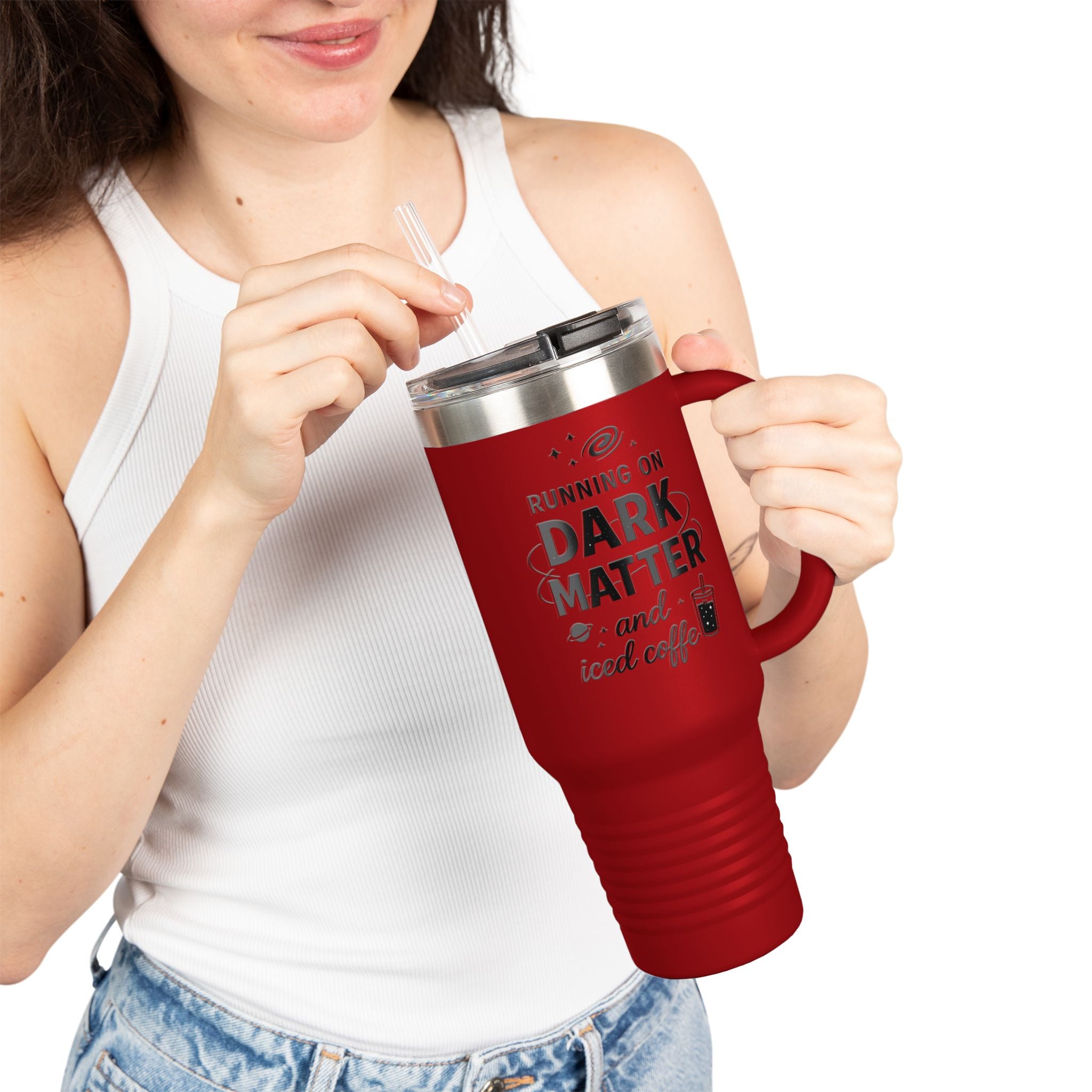 Running on Dark Matter and Iced Coffee 40oz Travel Mug perfect gift for science lovers